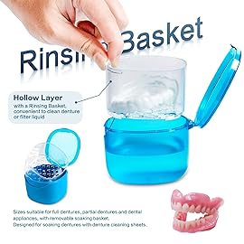 Denture Bath Case, Retainer Cleaning Box,No-Leak Denture Case, Mouth Guard, Night Guard and Retainer (blue)