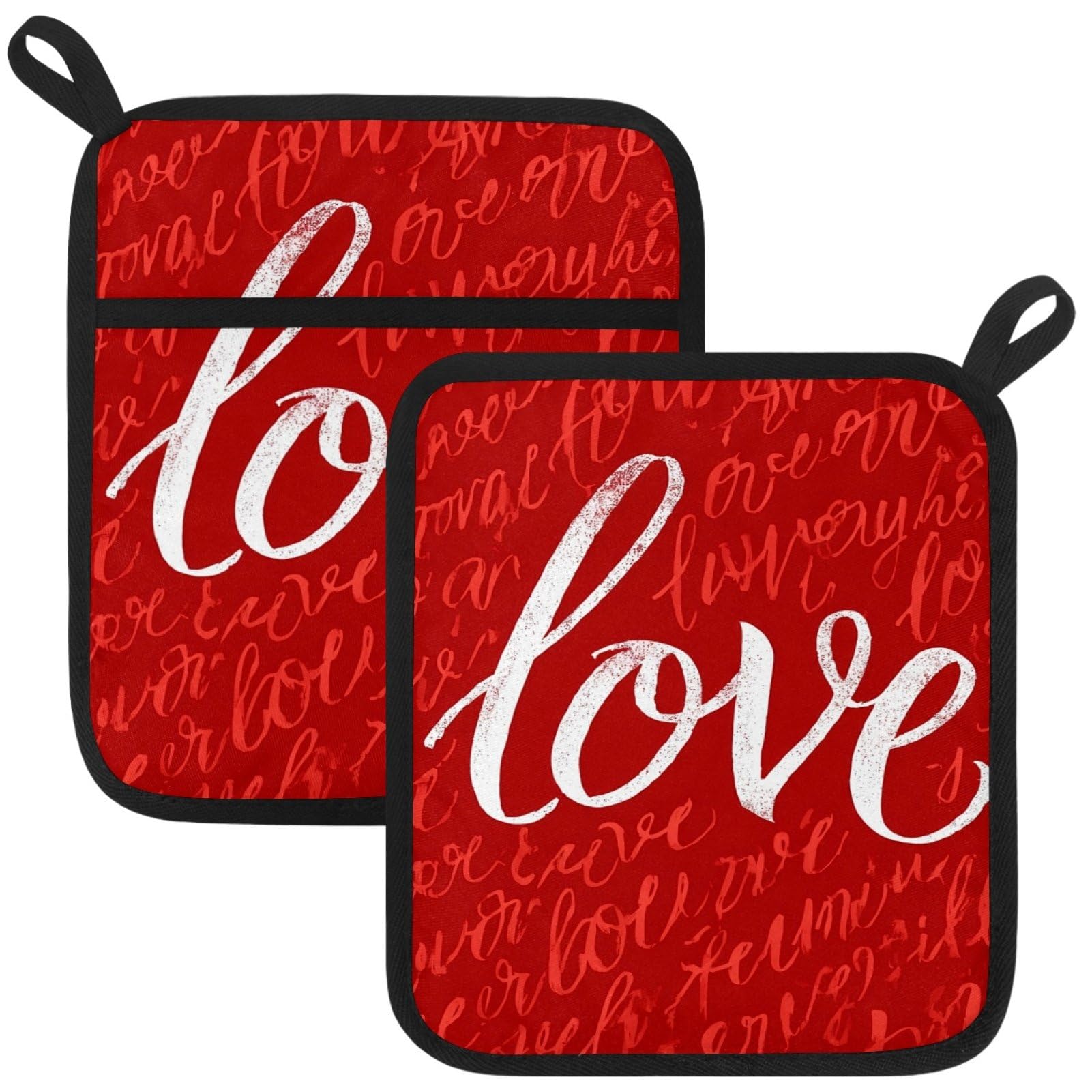 VAPOKF Love Heat Resistant Pot Holders, Thick Pot Holders Pad with Hanging Loop for Kitchen, Oven Cloth Pads for Kitchen Baking Microwave Oven
