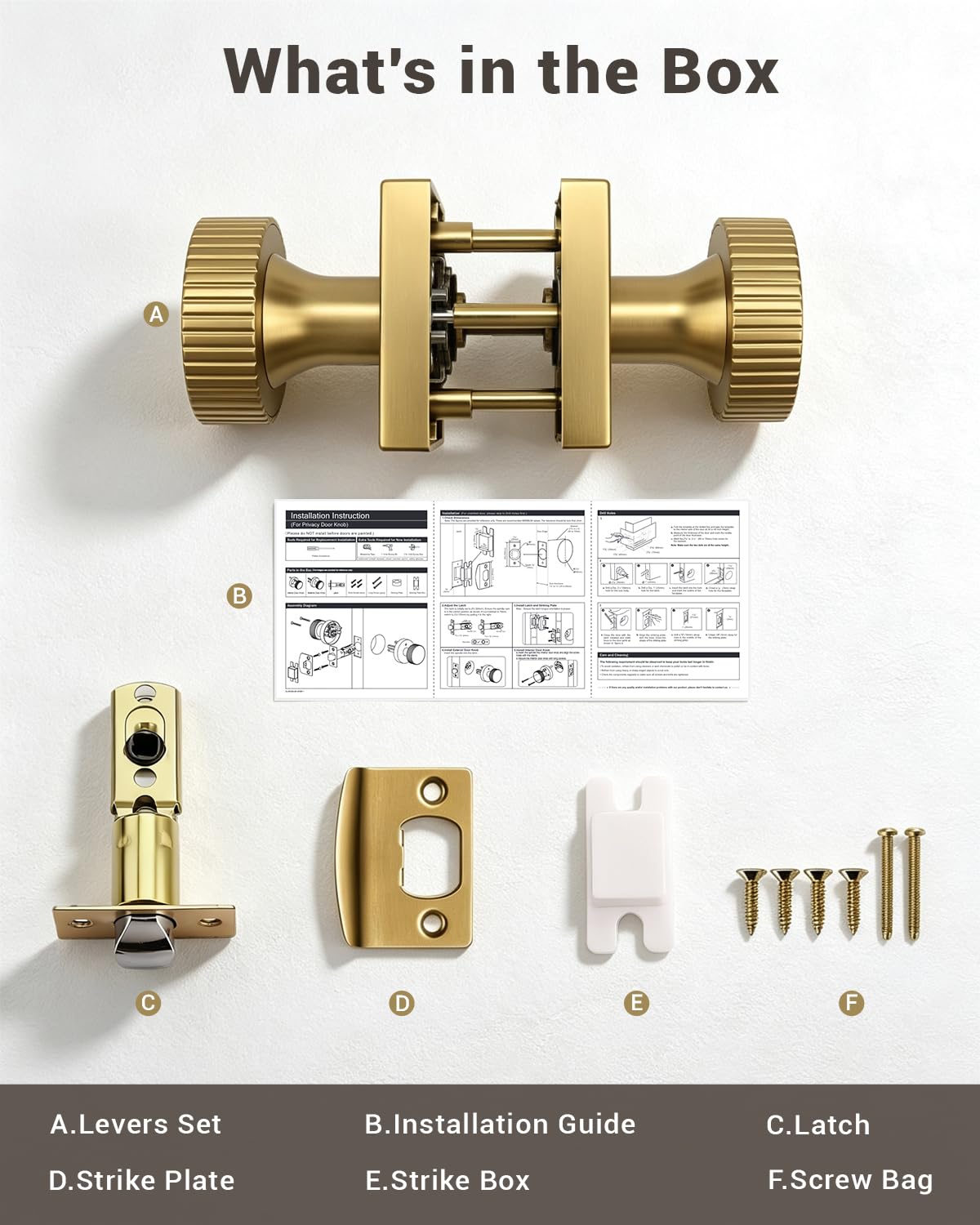 Satin Brass Door Knobs - Keyless Passage Handles -6