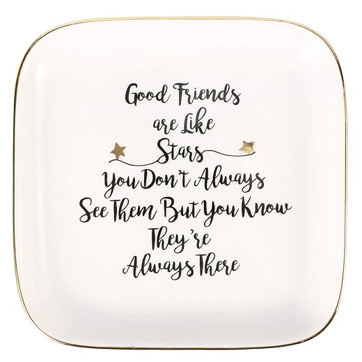Scwhousi Good Friends Bestie Gifts for Women Her, Ceramic Ring Dish for Friends Birthday Gift - Good Friends are Like Stars, You Don't Always See Them But You Know They're Always There¡­