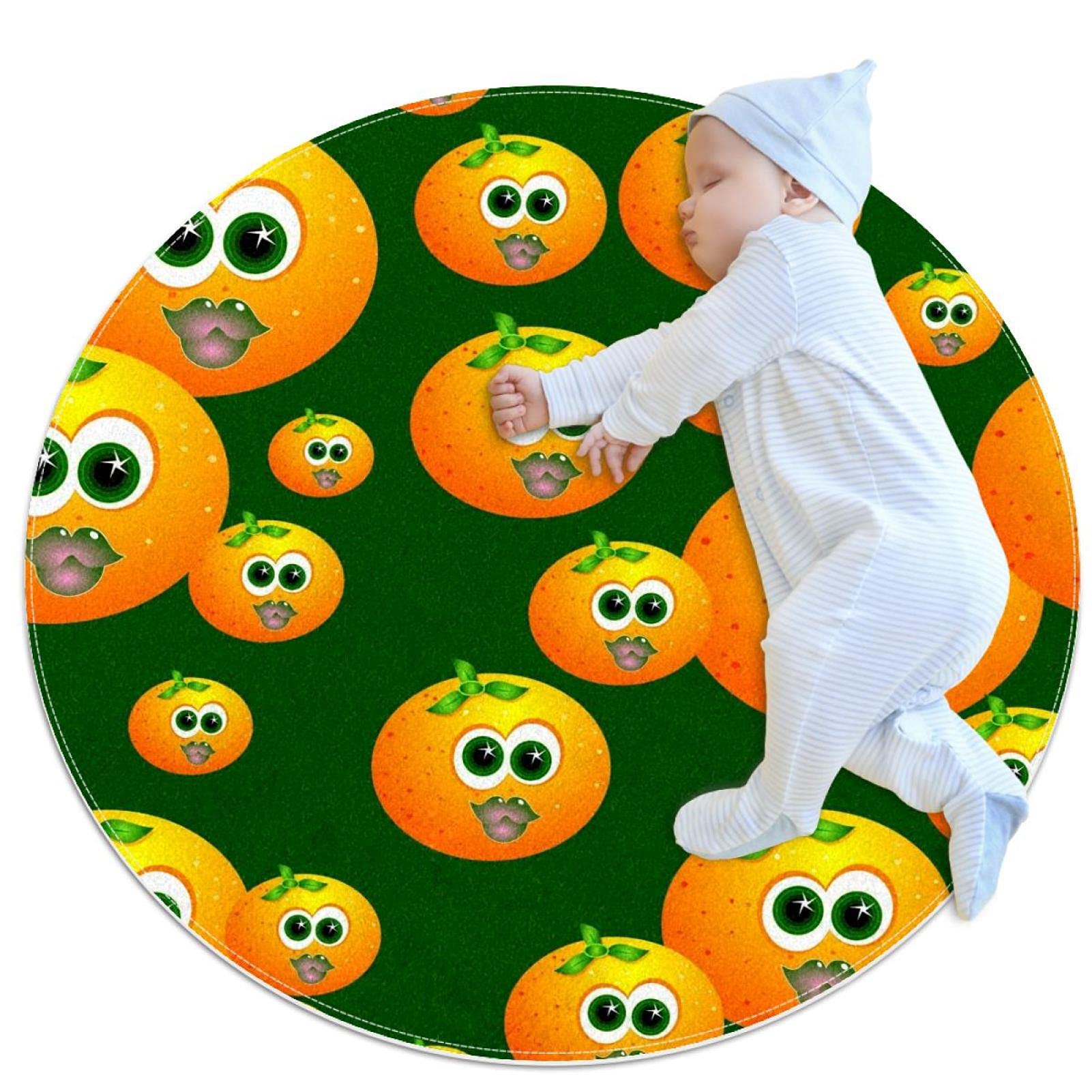 Cute Oranges Soft Area Rug, Skid Fluffy Round Plush Circle Faux Fur Small Rugs For Living Room Bedroom Nursery Decor Playroom 80cm
