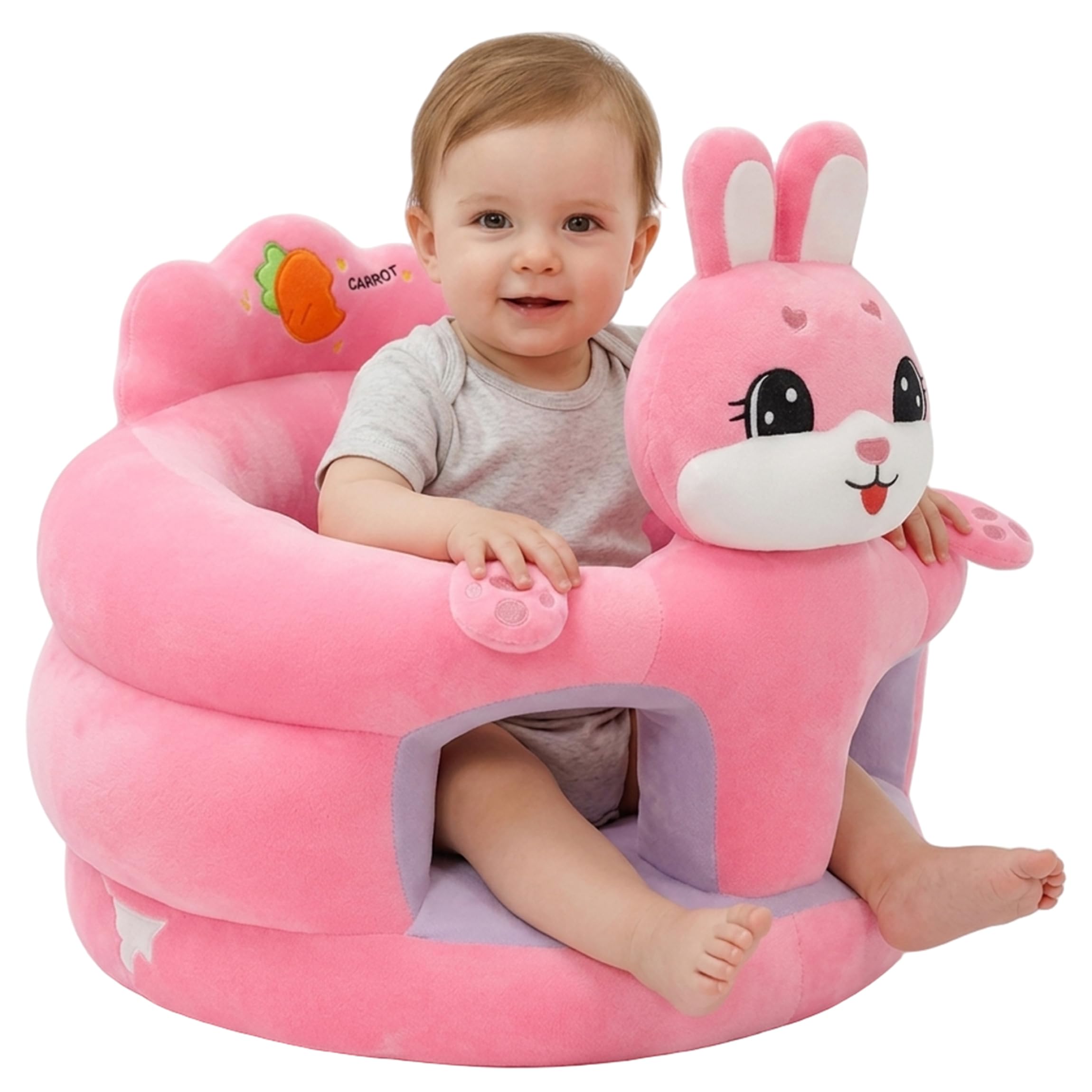 Xoeryoy Baby Sitting Chair, Sit Me up Floor Seat for Baby, Portable Sitting Chair with Ergonomic Support & Soft Plush Fabric, Bunny Design for Infants 3-12 Months
