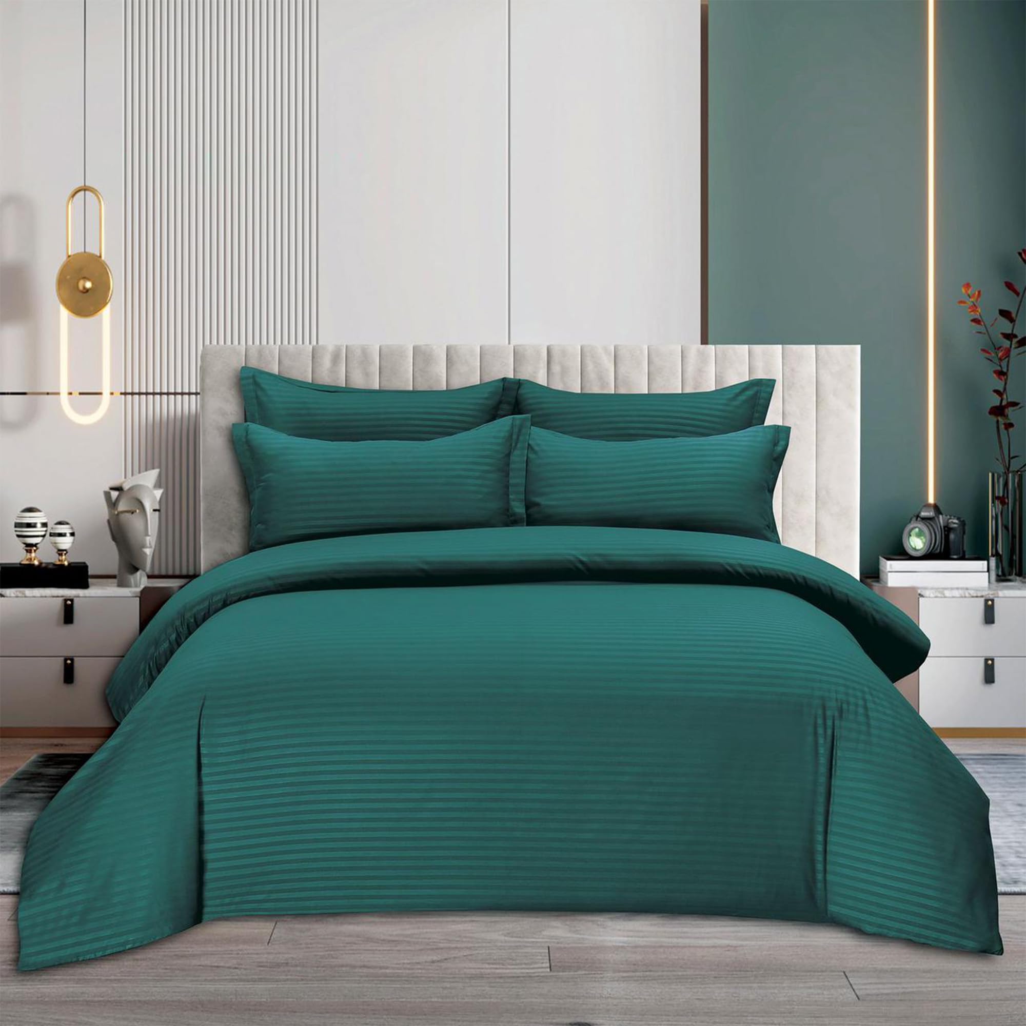 6Pcs Bed Sheet King Size Set With Duvet Cover 220x240 Microfiber Bed Sheets Bedding Set Includes 1 Fitted Sheet, 1 Quilt Cover & 4 Pillows Cases (Dark Green, 6Pcs Duvet Cover Set- King)