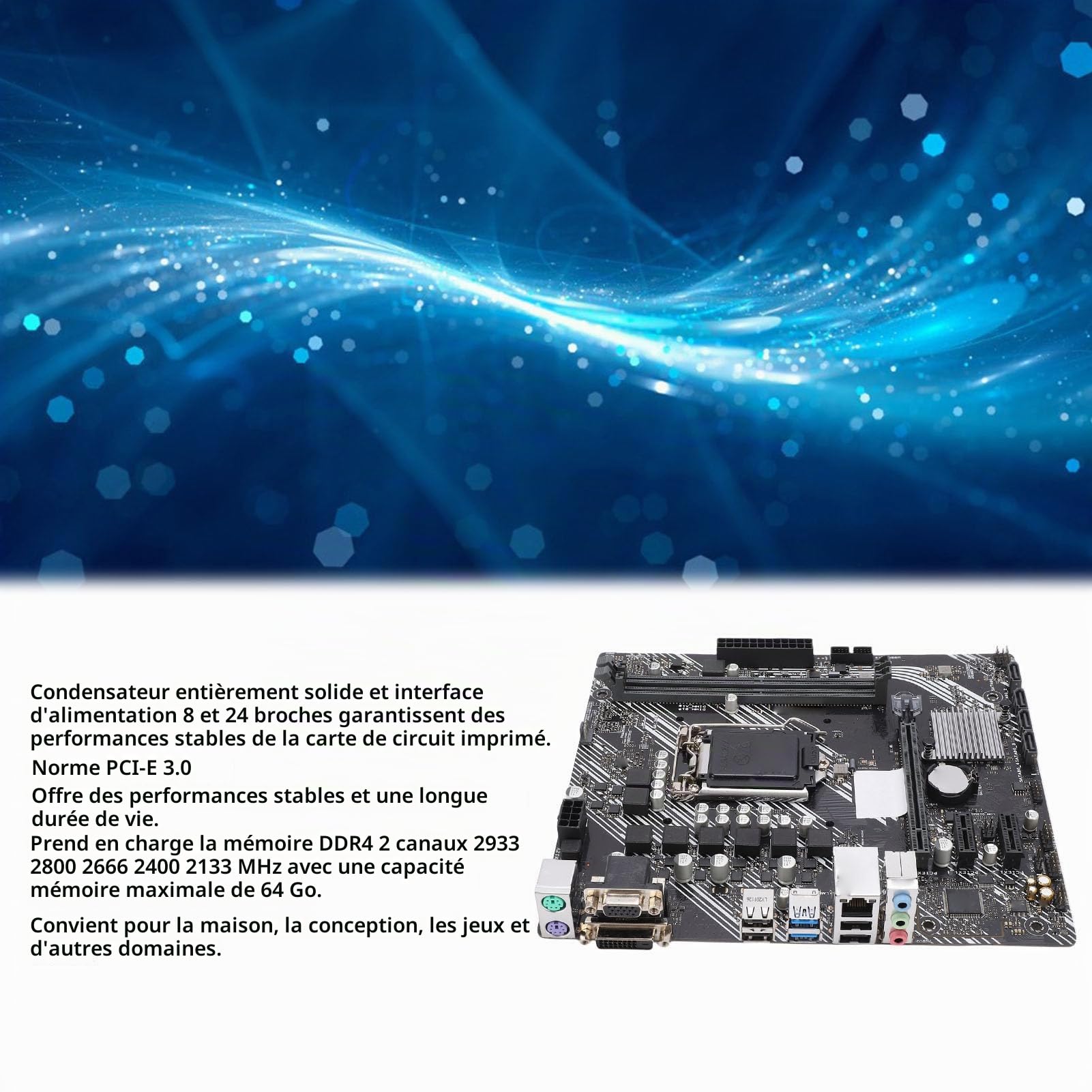 Carte Mère LGA 1200, Chipset H410 M ATX DDR4 avec PCIe 3.0 X16 et HDMI, 64 Go Double Canal, 4 X SATA 6 GB/s, pour Les Versions de Bureau Core I3/i5/i7 de 10e Génération