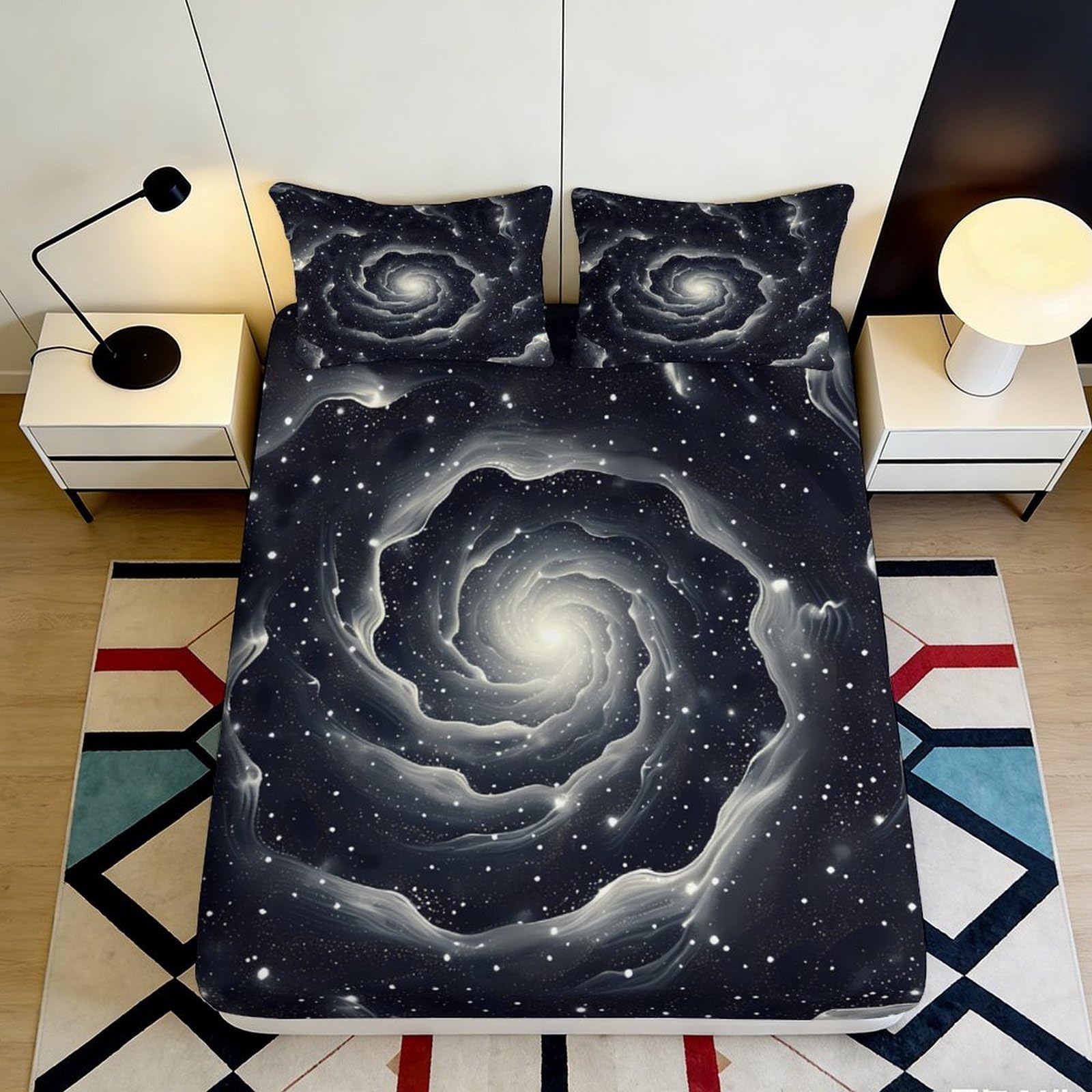 3D Printed Galaxy Starry Sky Fitted Sheet Microfiber Soft Dark Cosmic Nebula Mattress Cover for Bedroom Dorm Matte 200x200x25cm