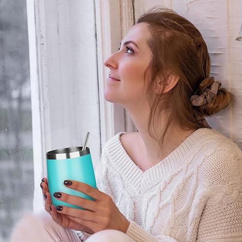 Miniatura 5 de MEZMUT Vaso de vino aislado de 12 onzas con tapa, doble pared al vacío, de acero inoxidable, taza de café, taza de café aislada para champán,