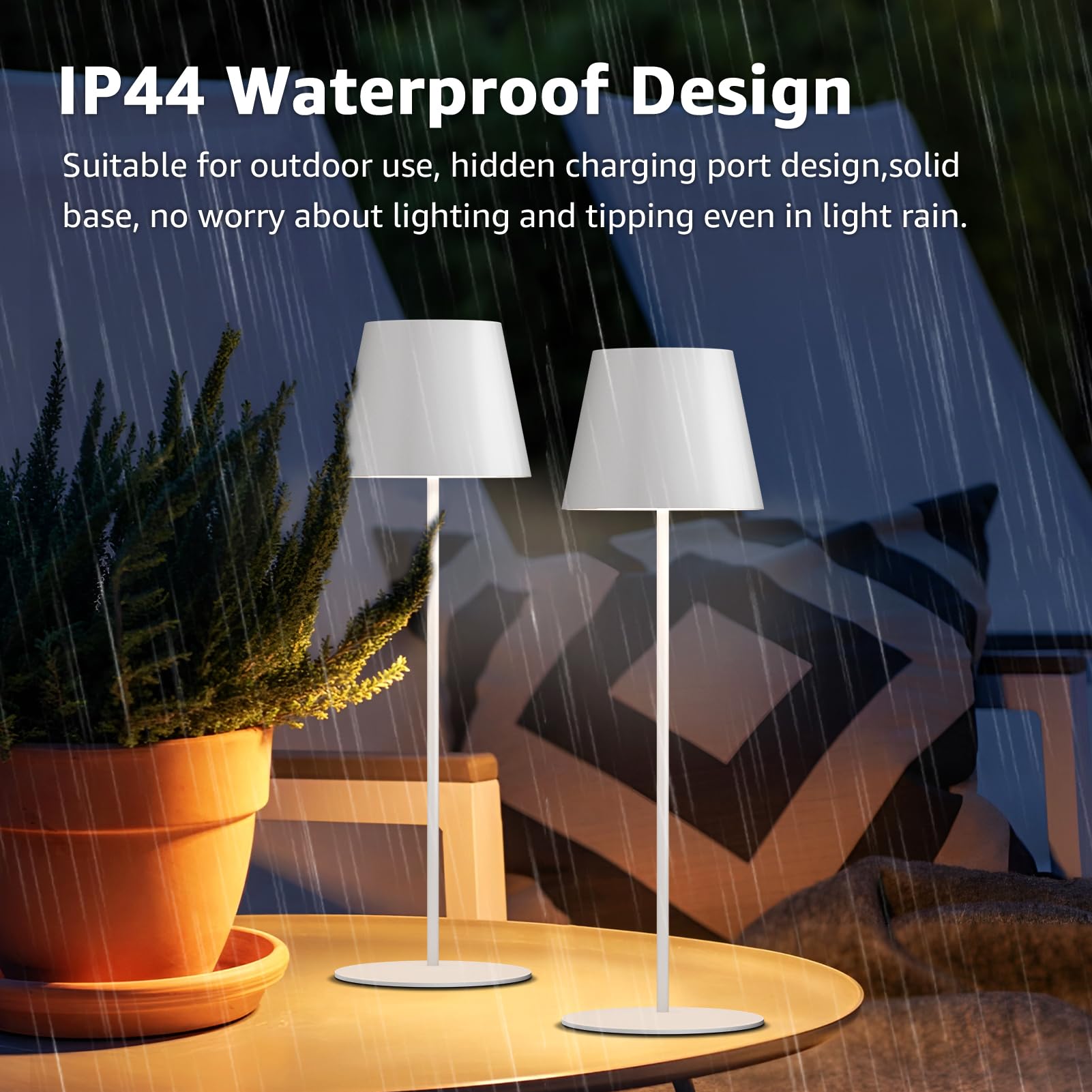 MALUX 2 pezzo Lampada da tavolo a LED senza fili con touch, ricaricabile per interni ed esterni, 3 temperature di colore senza livelli continui, funzione timer, lampada a batteria per esterni