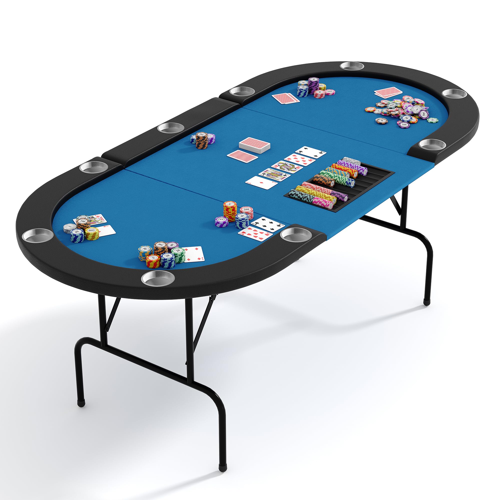 Reljofum Oval Poker Table with Collapsible Legs, Casino Leisure Gamimg Table for 10 Players, Texas Holdem Blackjack Poker Table with Stainless Steel