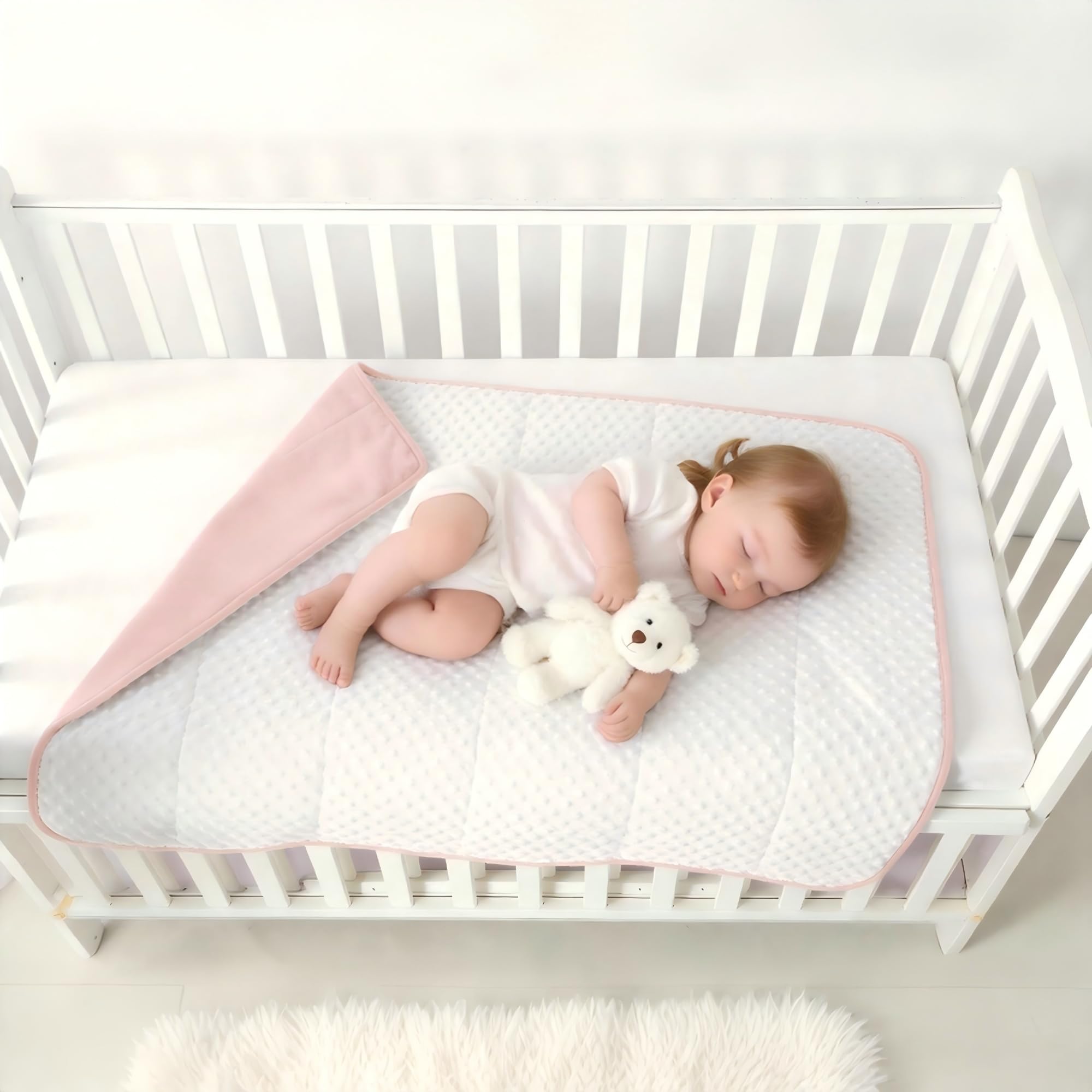 CREVENT Mink Baby Quilt Blanket for Girls Boys, Soft Plush Receiving Blanket for Newborns - 75cmX100cm (Pink + White)