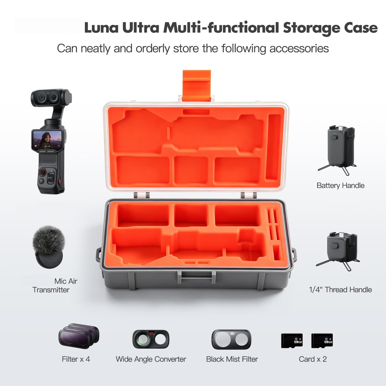 BeisDirect Custodia Rigida Impermeabile per Insta360 Luna Ultra, Antiurto Portatile Da Viaggio Custodia Protettiva per Insta360 Luna Ultra Vlogging e Accessori, Grigio, Impermeabile
