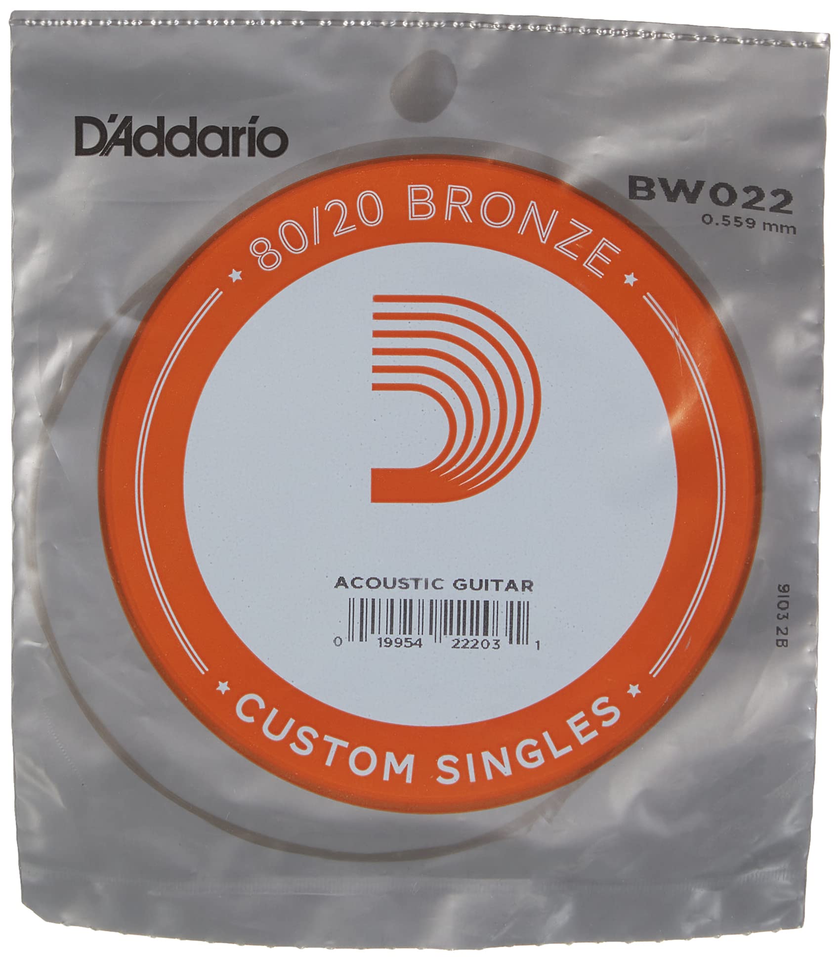 D'Addario Bw022 Akustik Tek Tel, 80/20 Bronze Wound, 022, Paket=5X