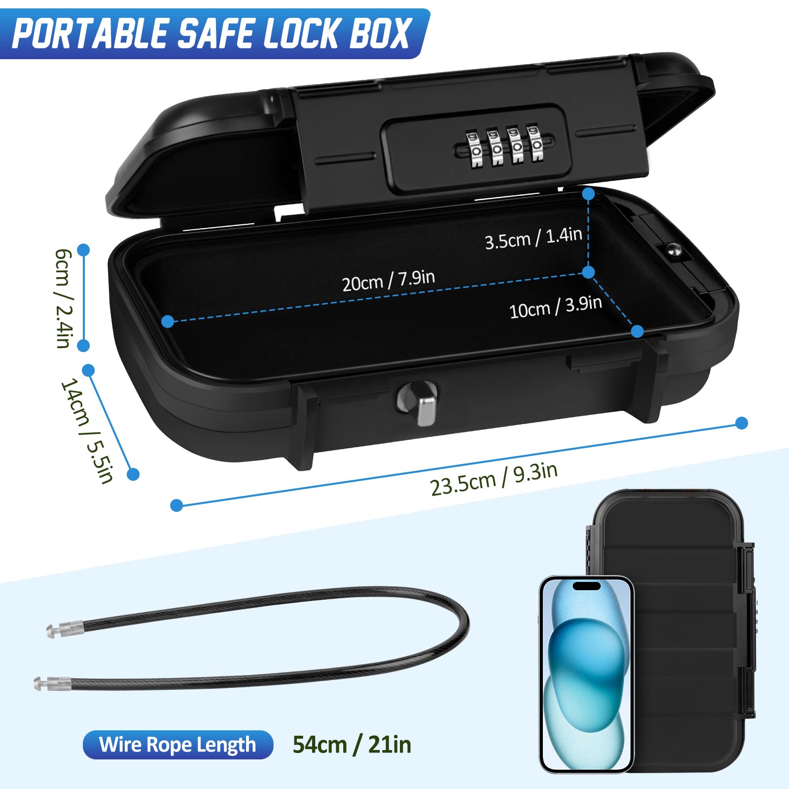 Jual Travel Safe Lock Box Waterproof 4-Digit Combination Anti-Theft Personal Beach Safe With Removable Steel Cable Security Case I.1597374863