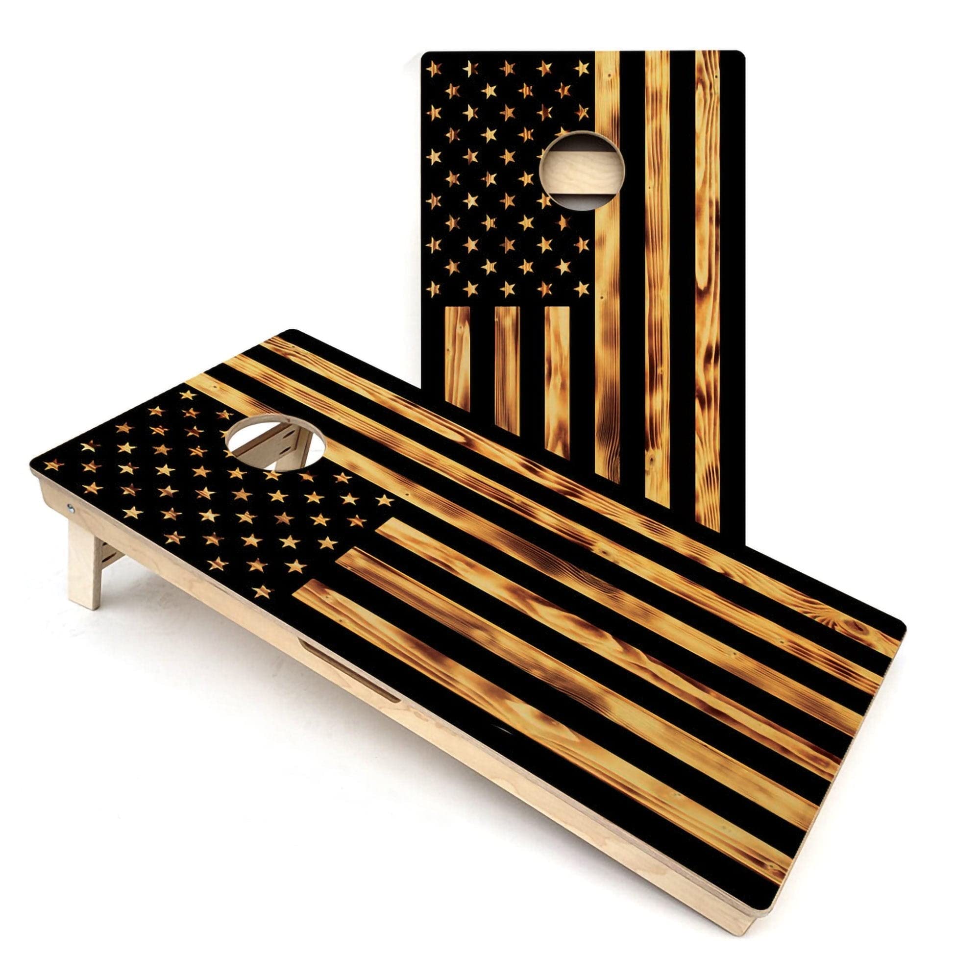 Skip's Garage Burnt Rustic USA Flag All-Weather PVC Cornhole Boards - Includes (2) Boards (NO Bags) + (1) Black Carrying Case