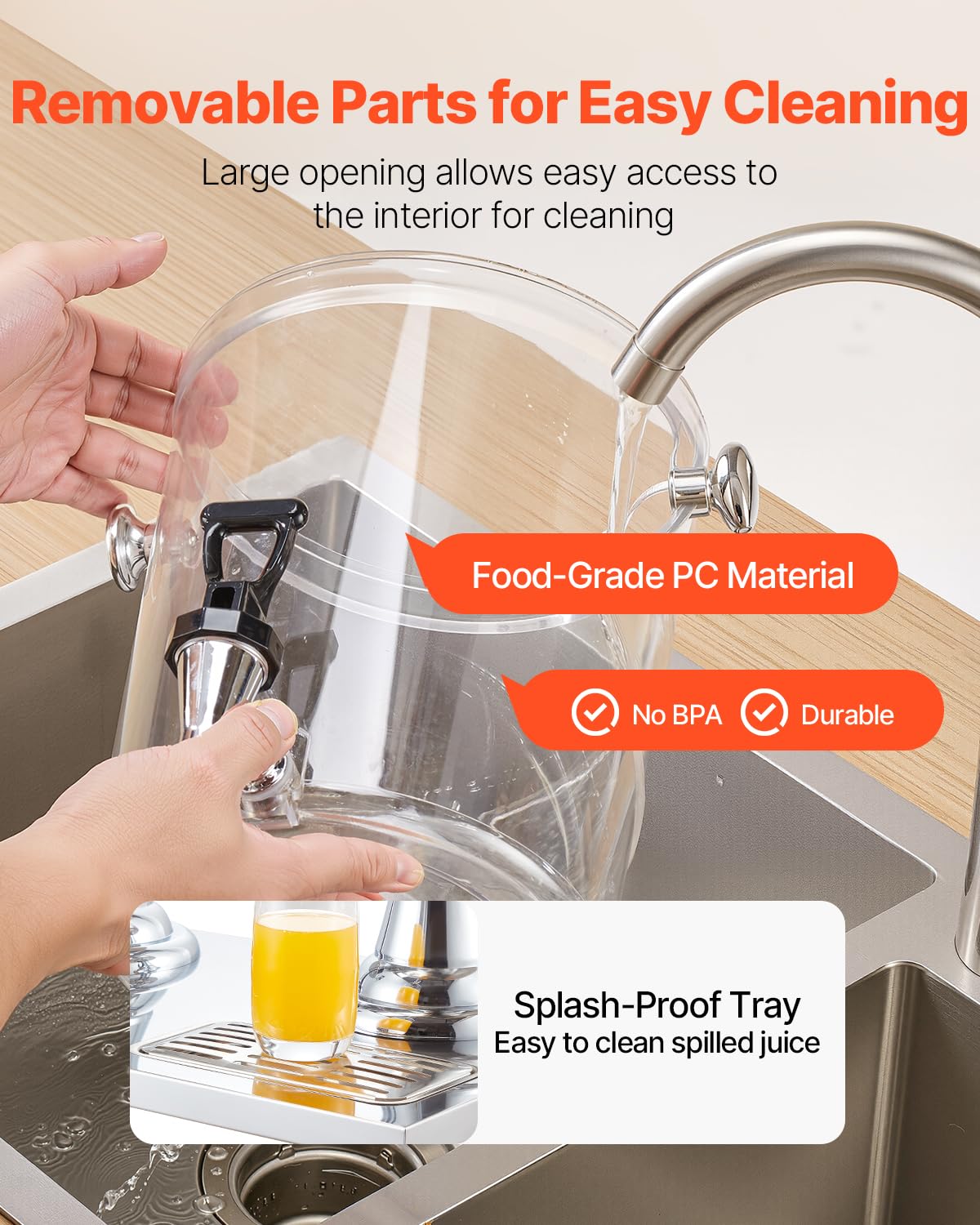 VEVOR Distributore di Bevande, 8 L x 2 per Feste, Contenitore di Succhi in Acciaio Inox e Plastica con Rubinetto per Camera del Ghiaccio, Distributore Monocilindrico di Tè, Limonata, per Ristoranti