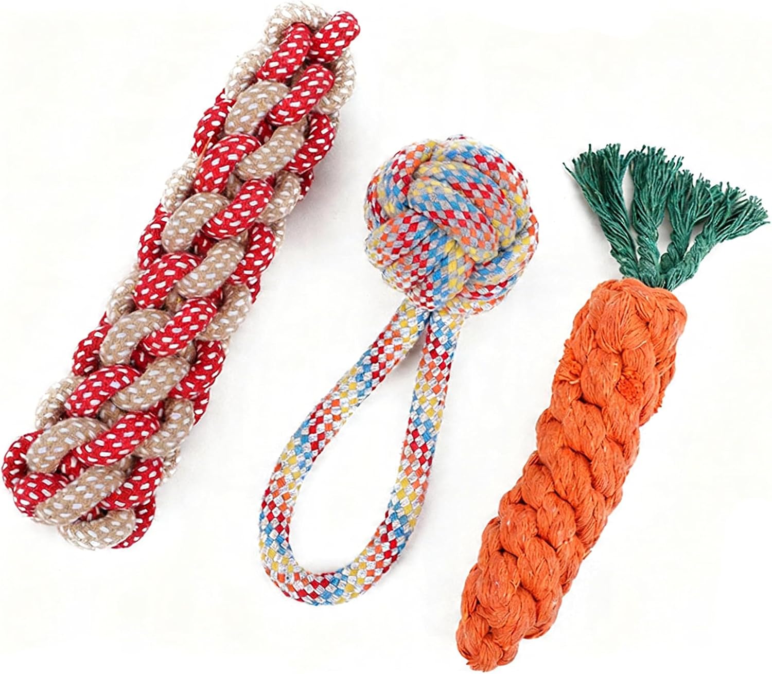 3PCS Natural Cotton Rope Toys for Small Dogs and Puppies, Dog Dental Care Chew Toys for Teething, Anxiety Relief, Helps Clean Teeth & Prevent Furniture Destruction(Corn cob Set)