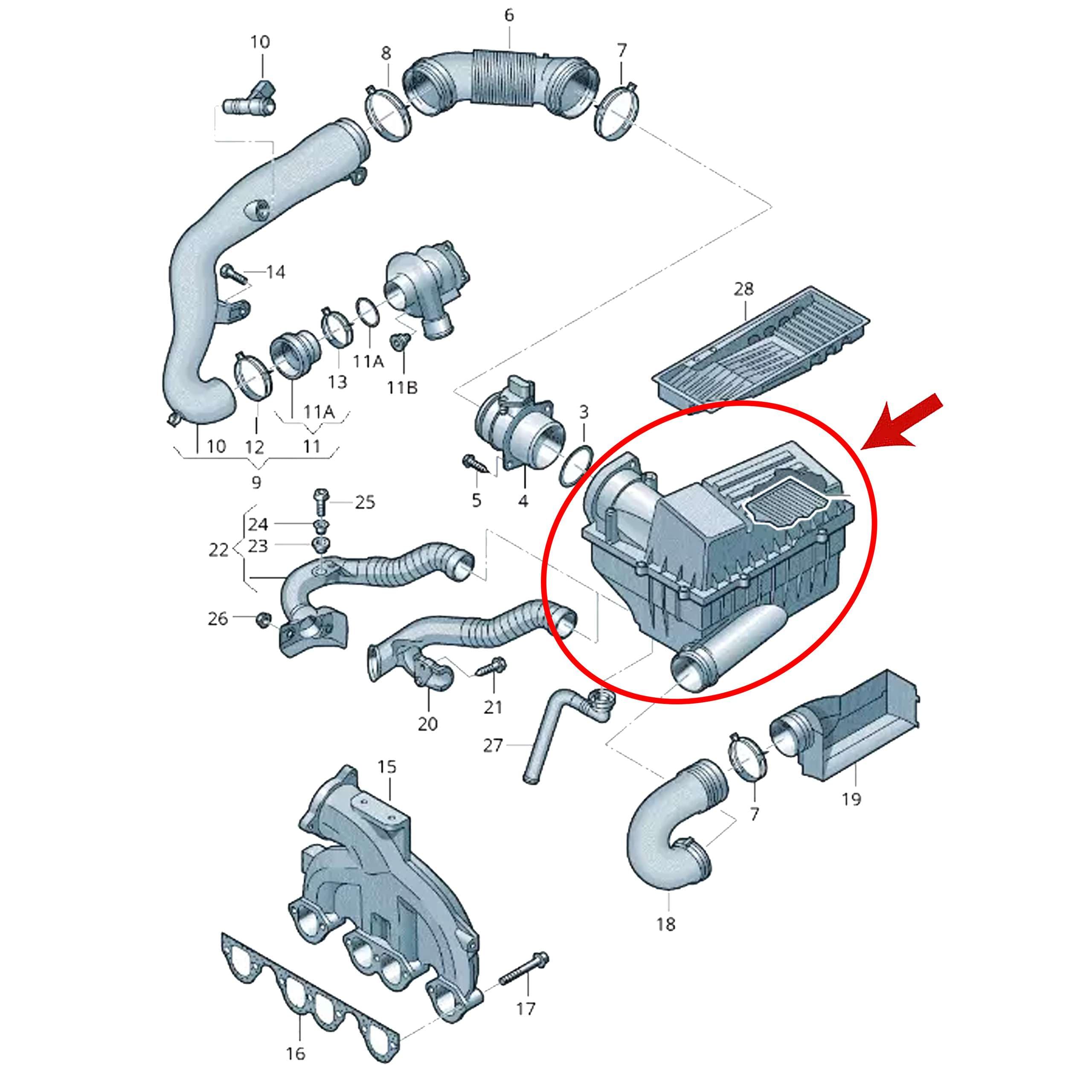 INLY Caja de filtro de aire, carcasa de filtro de aire compatible con Audi A3 Seat Altea Leon Toledo Skoda Octavia Superb Yeti Volkswagen Beetle Caddy Golf Jetta Passat Touran 3C0129601BS 3C0129607BF