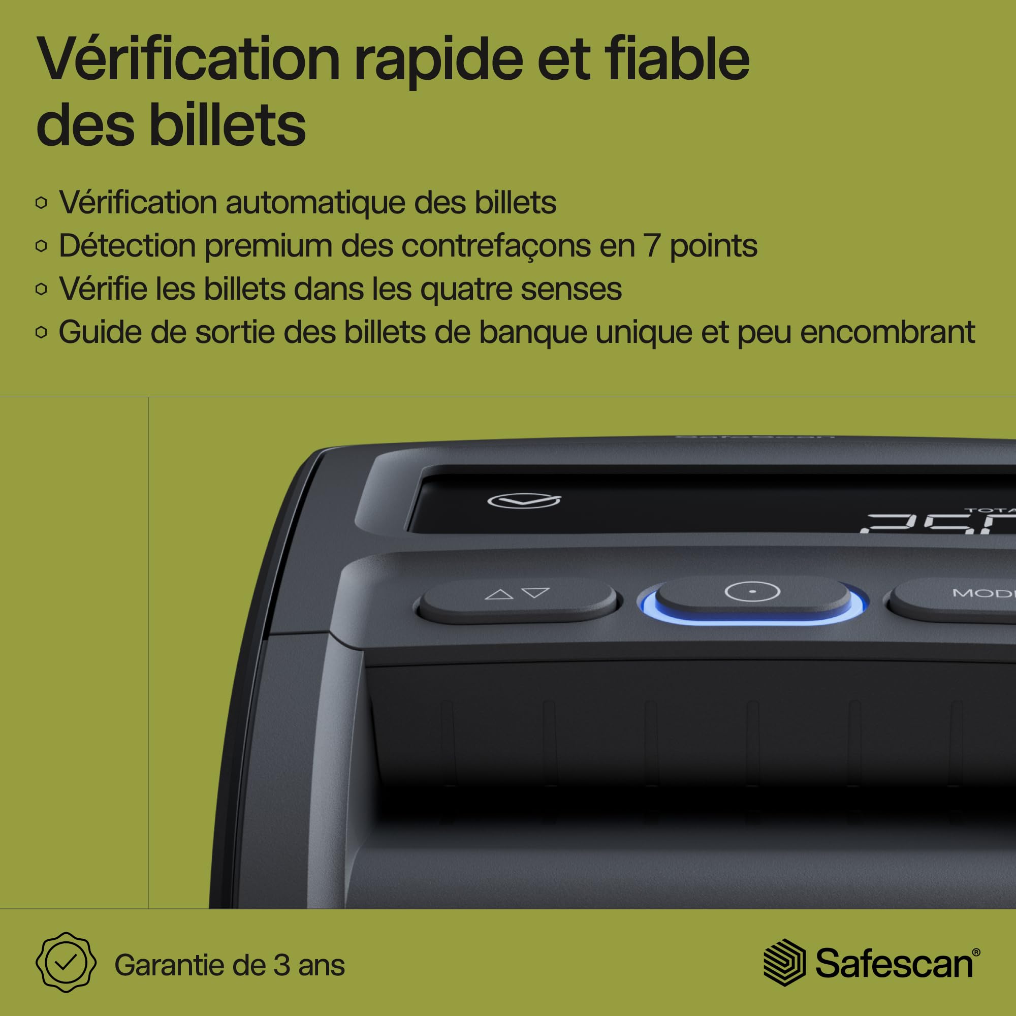 Safescan 155-S détecteur de faux billets automatique pour vérifier rapidement les billets - Détecteur avec détection sur 7 points - Machine de vérification d'argent 100% précise