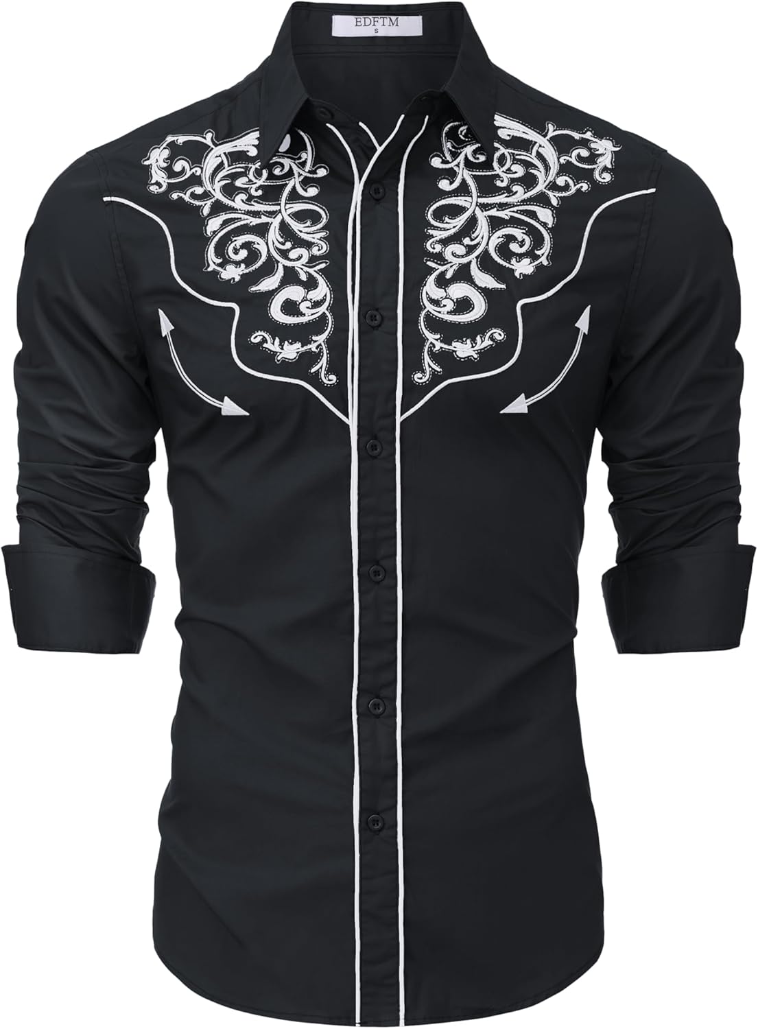 Men's Western Cowboy Shirts Long Sleeve Button Down Embroidered Vintage Casual Hippie Shirts