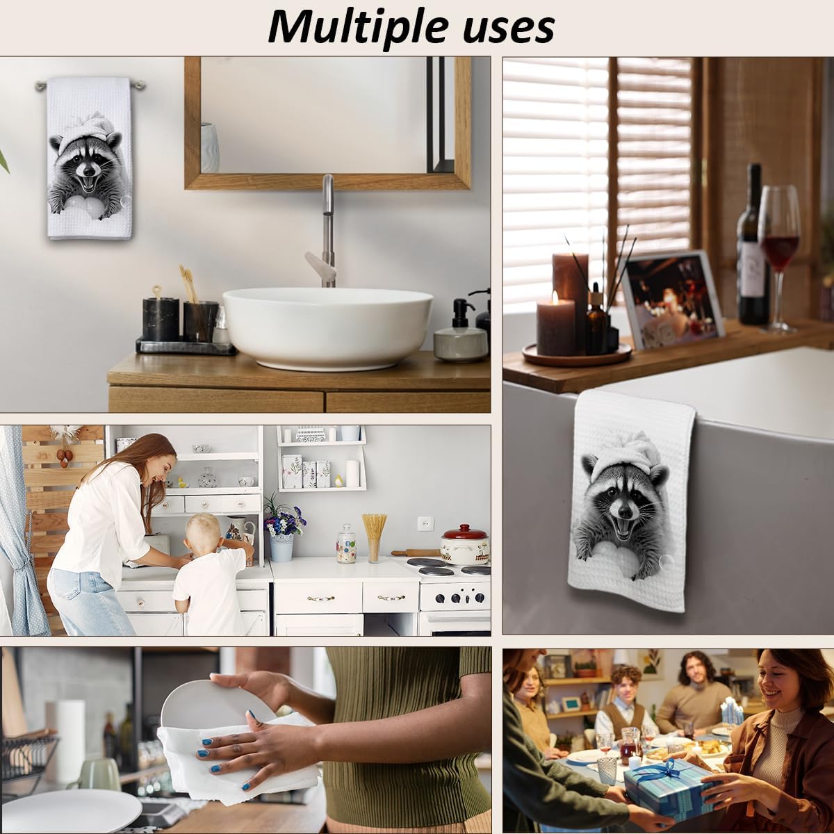 KIDEAR Funny Raccoon Hand Towel for Bathroom,1 PCS Cute Raccoon Kitchen Towels for Kids Room Decorations Dish Towels,Cute Animal, Gifts for Women, Pet Owners Housewarming - C06 - Image 6