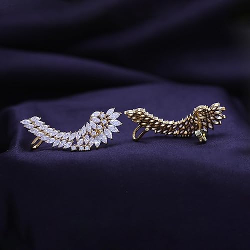 Miniatura 3 de Pendientes grandes con forma de ala de ángel, circonita cúbica en oro sobre plata de ley