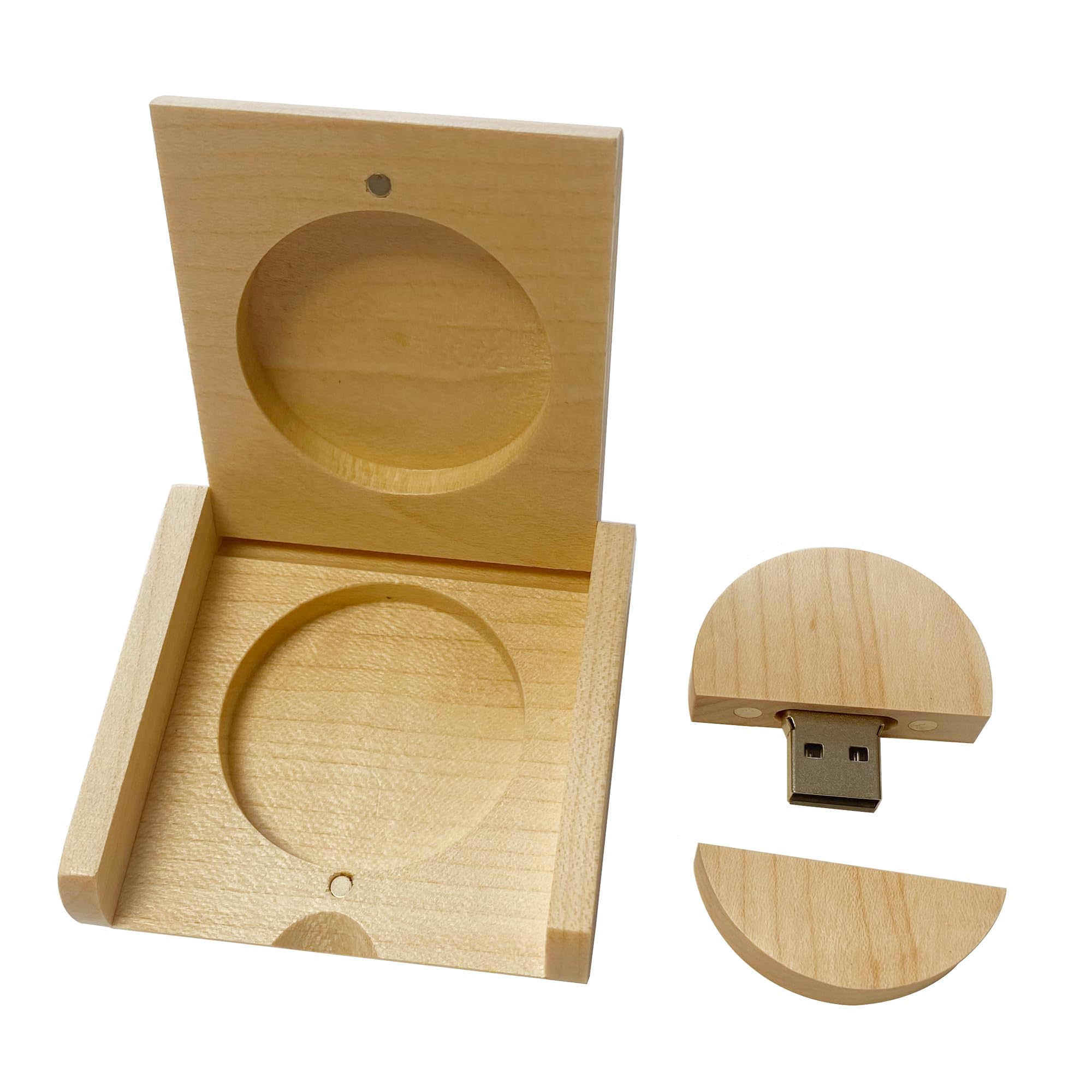 Memoria USB circular de madera de arce con caja de madera (USB 2.0/4GB, 10 unidades)