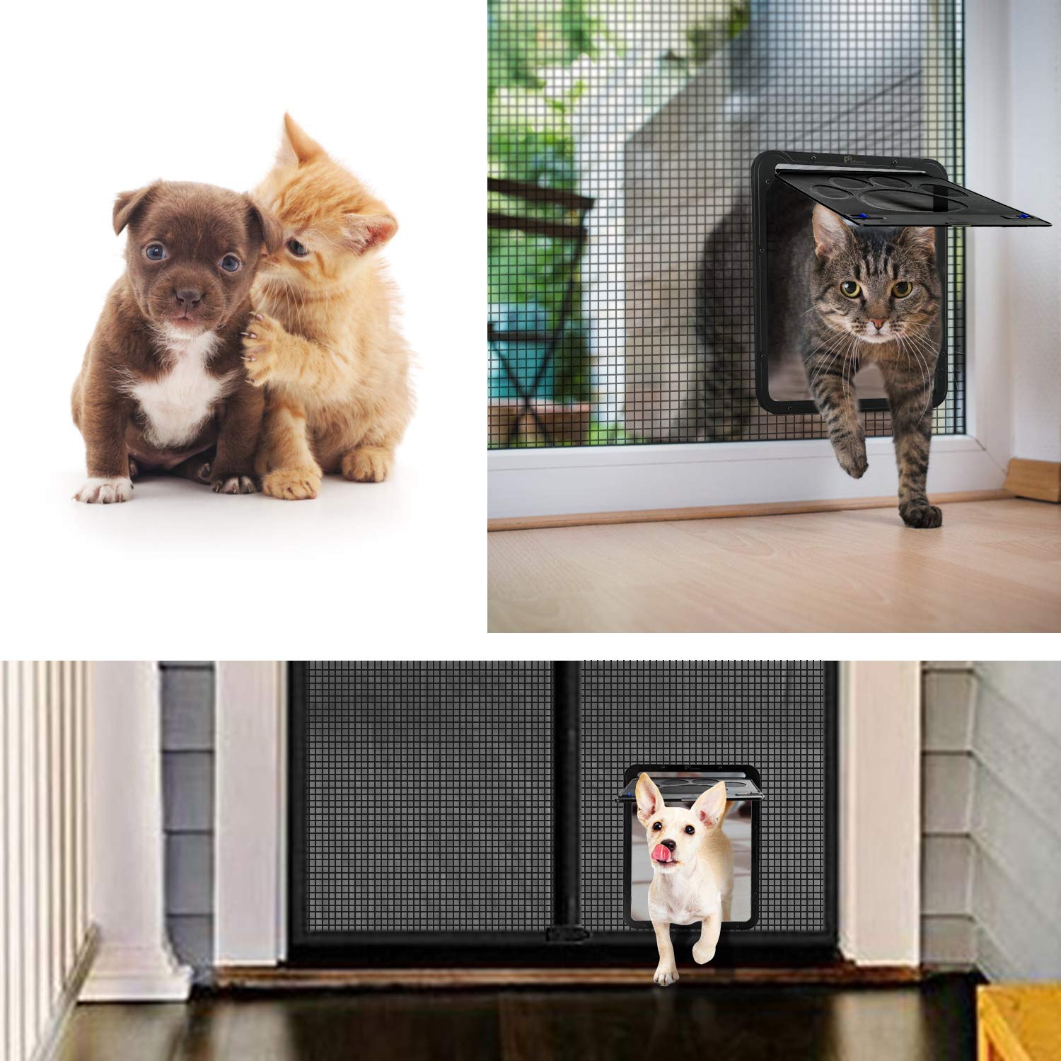 Katzenklappe Fliegengitter mit Magnet, Haustierklappe Fliegengitter Automatisch Verschluss, Hundeklappe für Fliegengitter Balkontür Abschließbar Atmungsaktiv für Katzen Hunde, 29x24 cm
