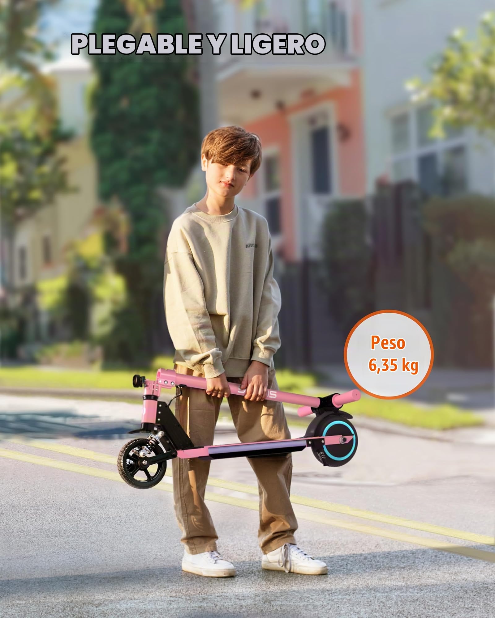 Patinete Eléctrico Niños 6-12 Años Plegable Seguro 14km/h 8KM Luces LED Color Frenos Dobles Pantalla Regalo Cumpleaños