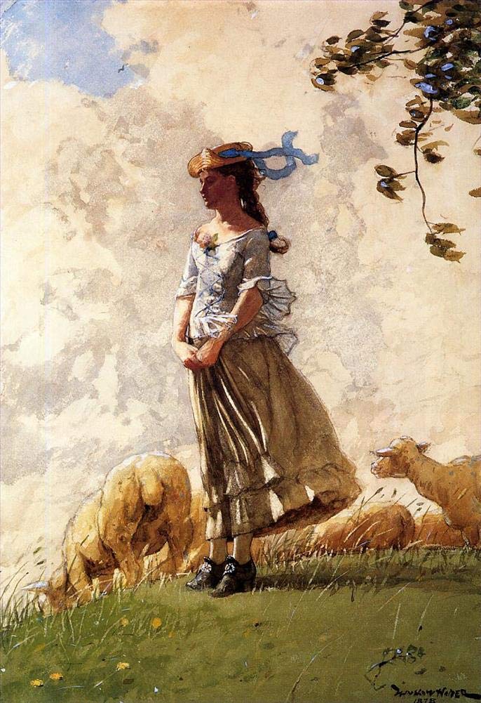 Amazon.co.jp: 絵画フレッシュ エア リアリズム羊飼いの少女