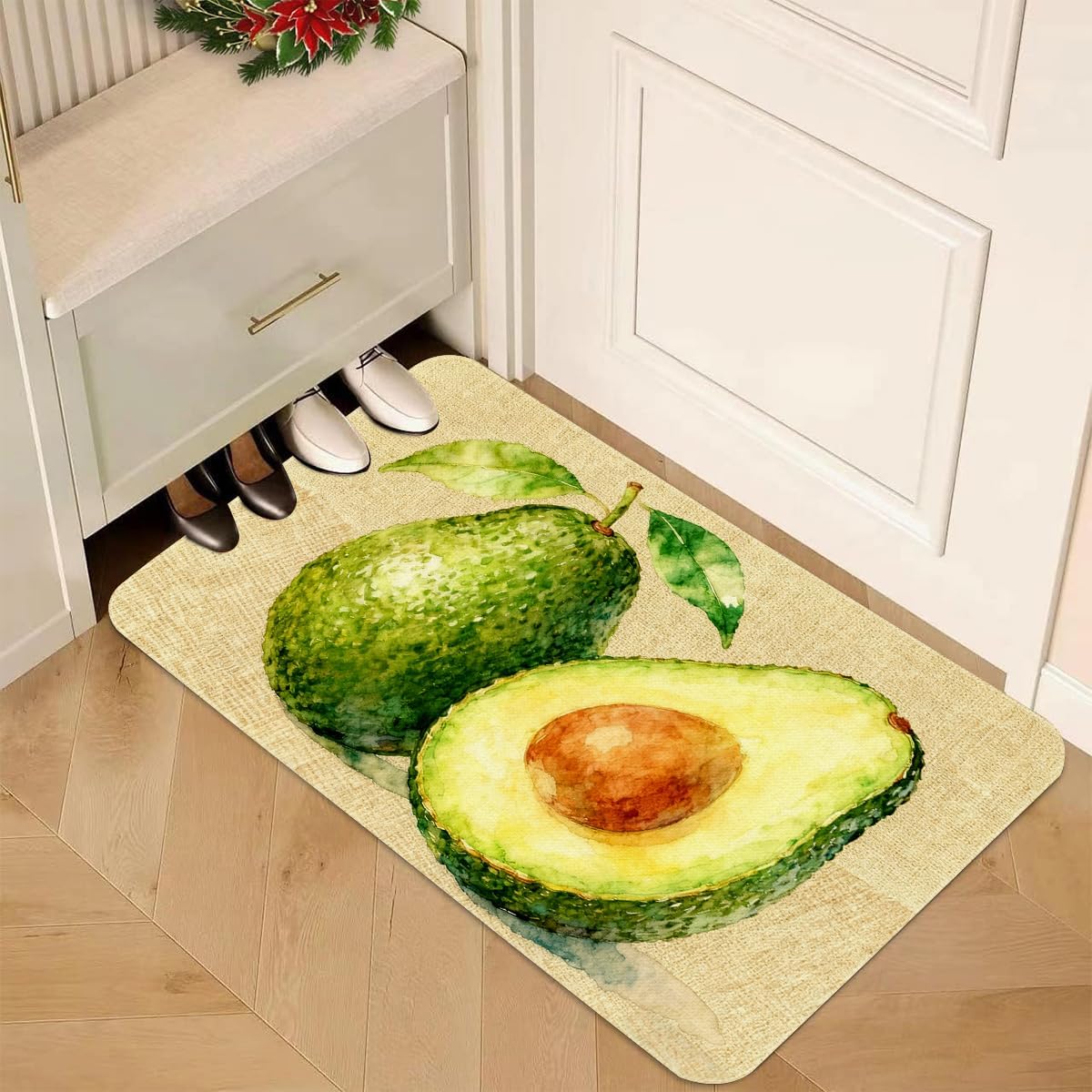 Avocado Kitchen Rugs Set of 2 - Cotton Linen Blend Floor Mats(17.7''x29.5''+17.7''x47'') - Washable Non-Slip Kitchen Mats for Home Office Bedroom Bathroom Laundry