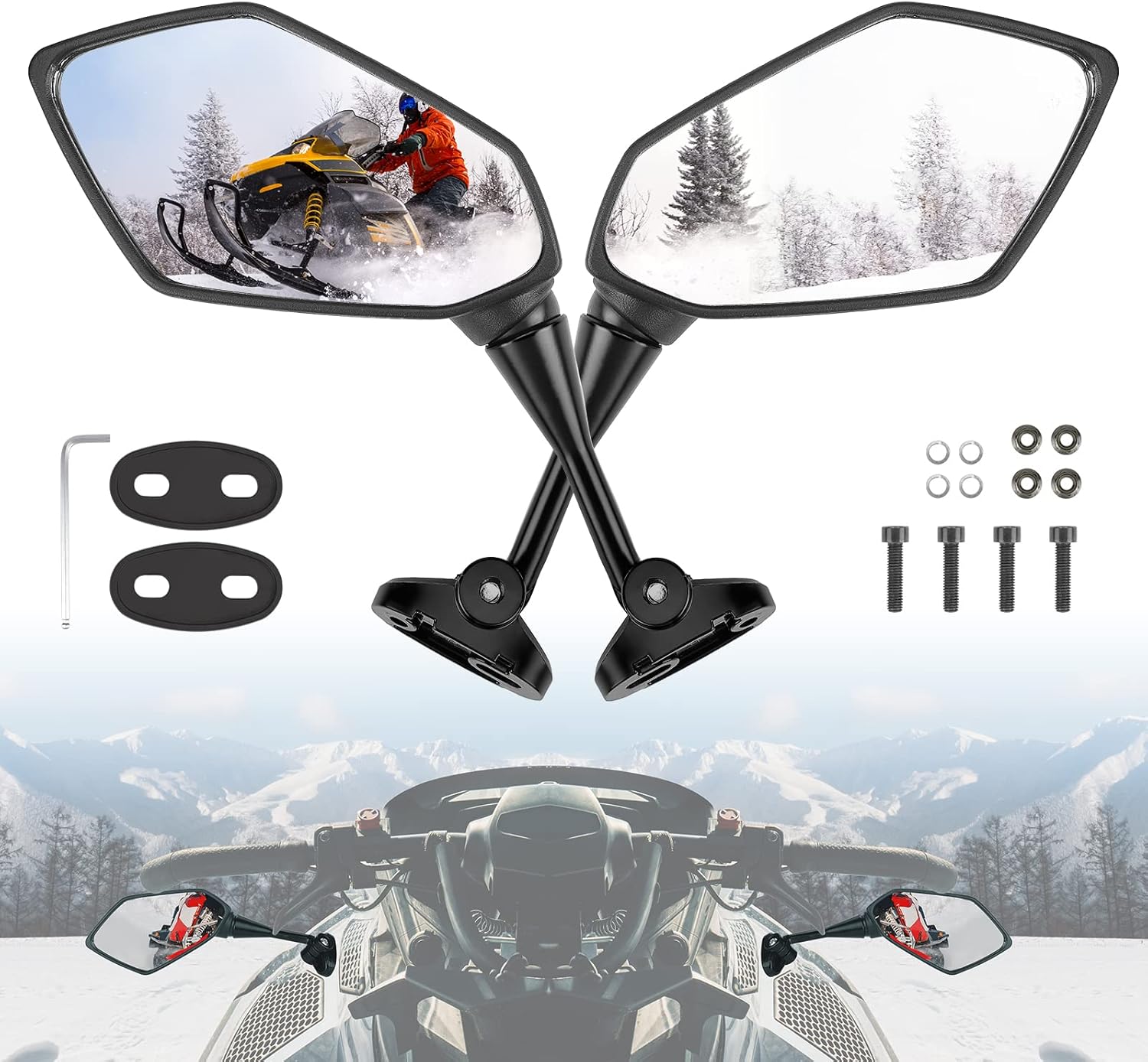 KEMIMOTO Mirrors for Snowmobile Rear View Mirror Hood