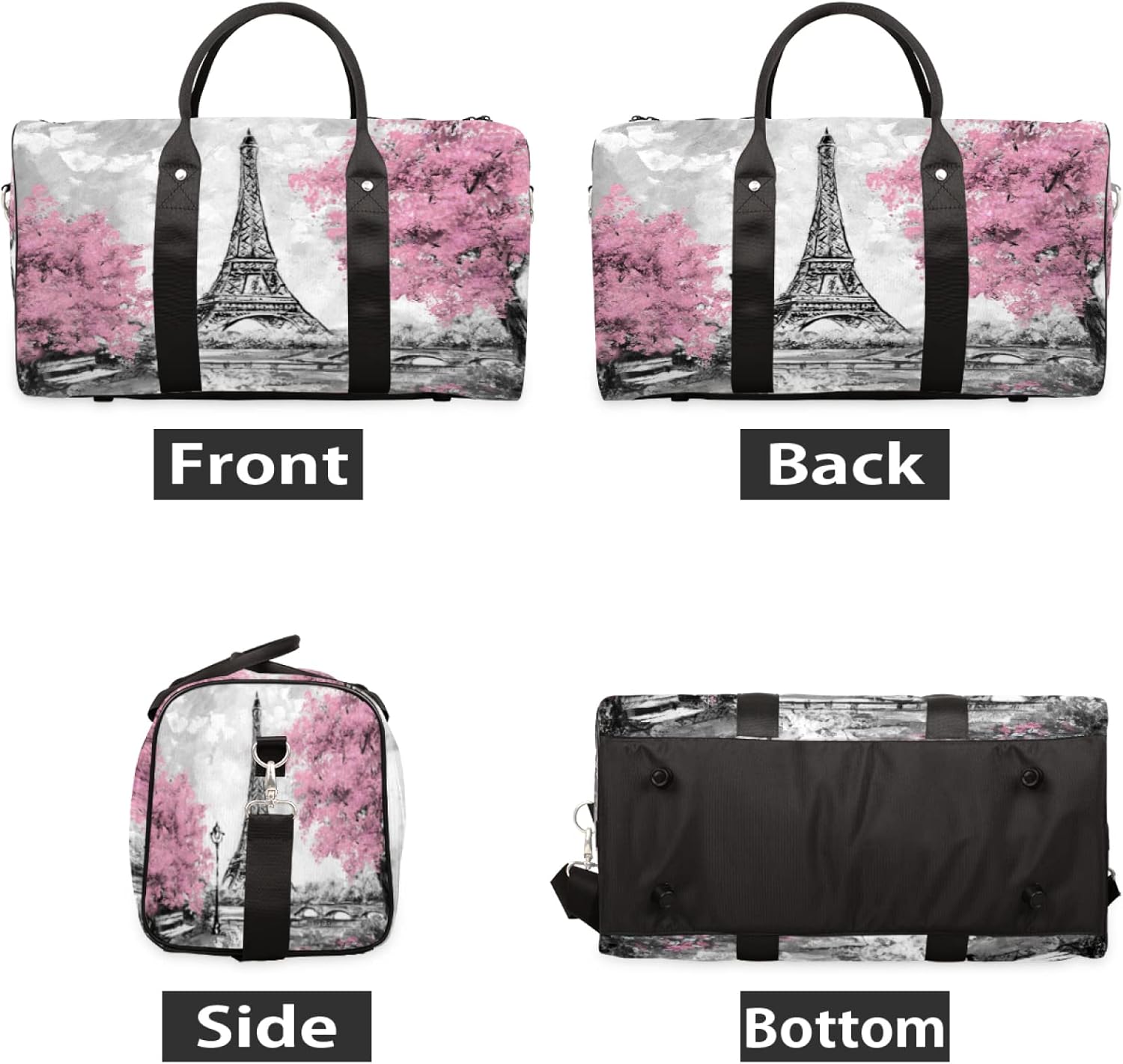 Travel Duffel Bag Paris Eiffel Tower Waterproof Weekend Overnight Bag Carry-on Workout Bag for Sports Gym Camping Outdoor Activities