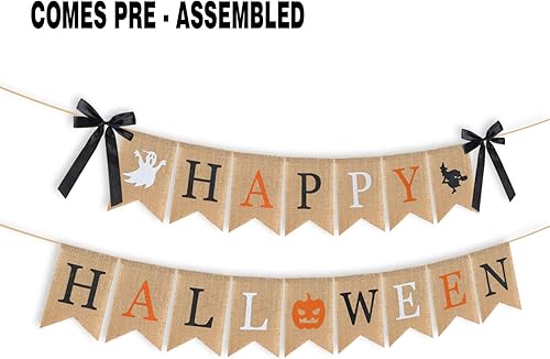 Miniatura 2 de Cartel de arpillera de feliz Halloween altamente recomendable, diseño multicolor, calabaza, bruja, decoración de fiesta de Halloween, blanco, negro