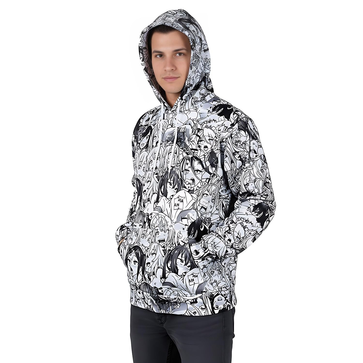 CoolChange Felpa con cappuccio a manica lunga e zip, con facce sexy, nero/bianco, taglia: M