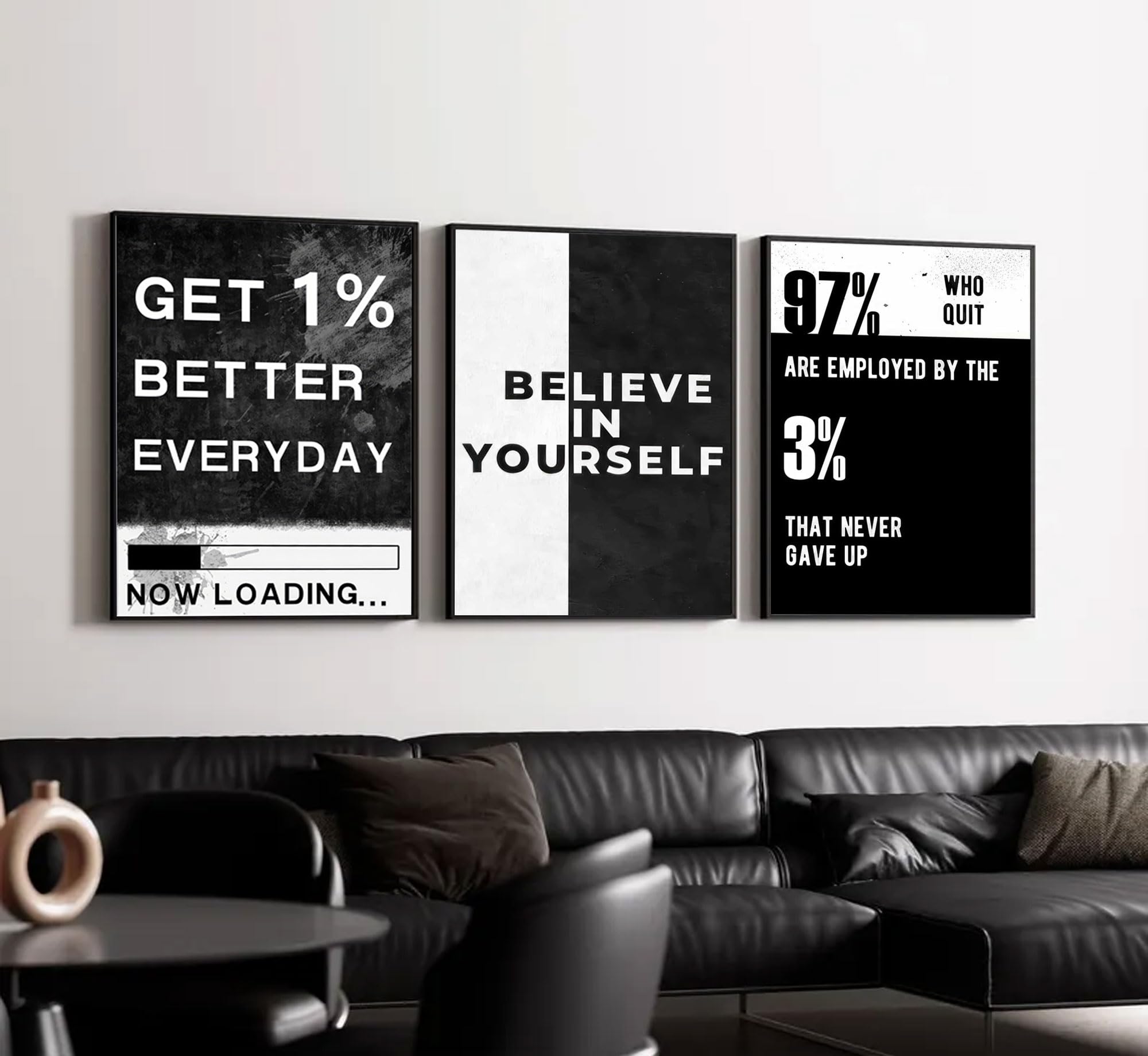 3 lienzos inspiradores en blanco y negro para pared, citas motivacionales, pósteres de éxito positivo, impresiones de pared para sala de estar, dormitorio, decoración del hogar, sin marco, 16 x 24