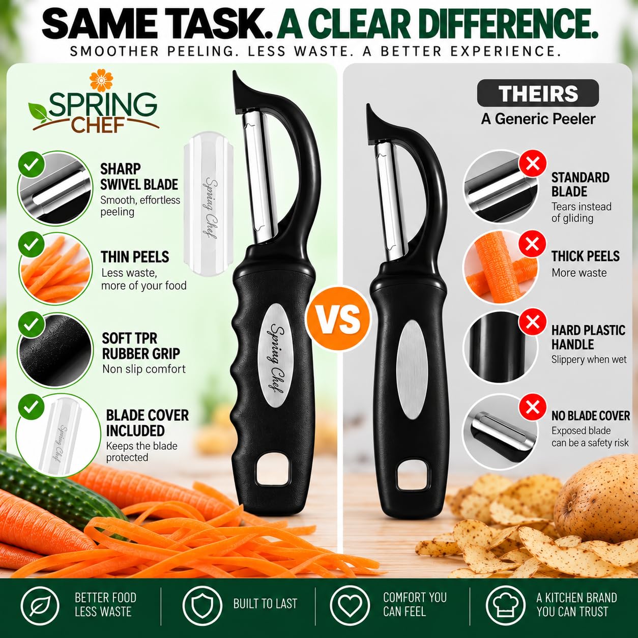 Spring Chef Original Swivel Vegetable Peeler with Soft Grip Handle, Black — Amazon image 2