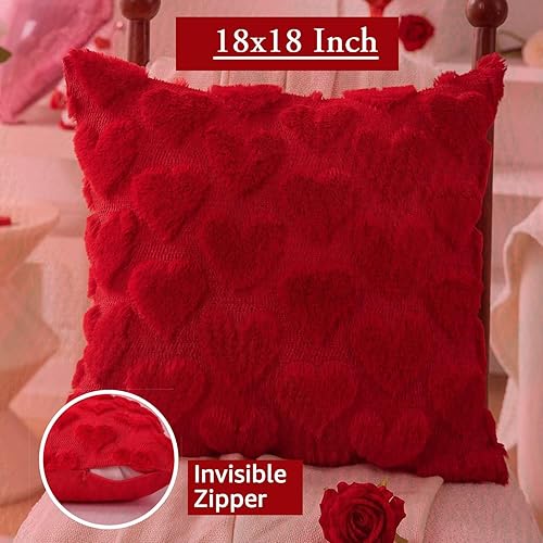 Miniatura 5 de Valentines Day Pillow Covers 18x18 Inch, Red Heart Love Pillows Cover Valentine Decorations for the Home, Faux Fur Plush Throw Pillows Cover for
