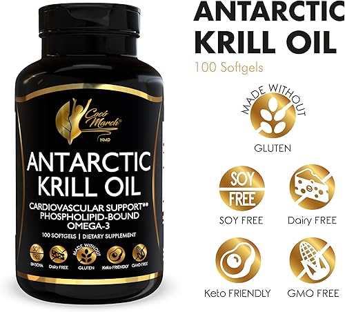 Miniatura 3 de Cocó March N.M.D Aceite de krill antártico puro  1000 mg fosfolípidos unidos a fosfolípidos Omega-3 EPA, DHA, colina y astaxantina  Absorción rápida