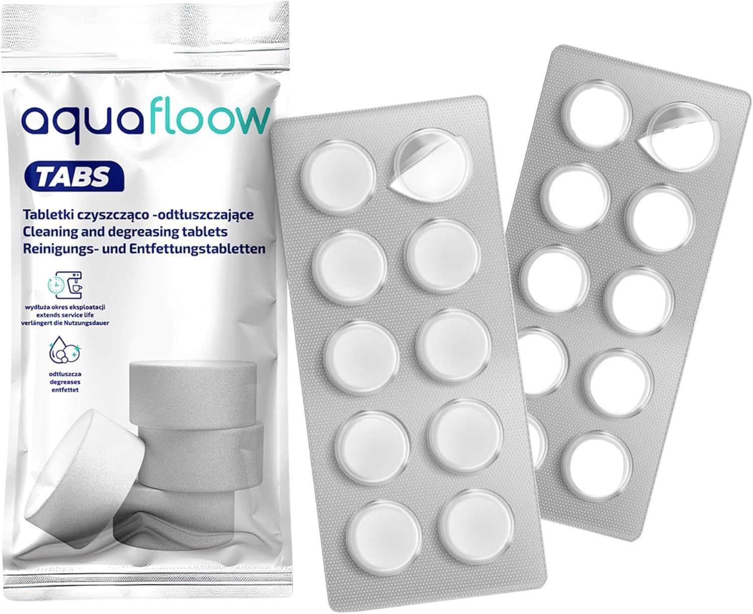 Aquafloow kit de mantenimiento para cafetera Philips/Saeco – 4 filtros compatibles AquaClean CA6903, descalcificador 1000 ml, 20 pastillas de limpieza, cepillo y grasa de silicona