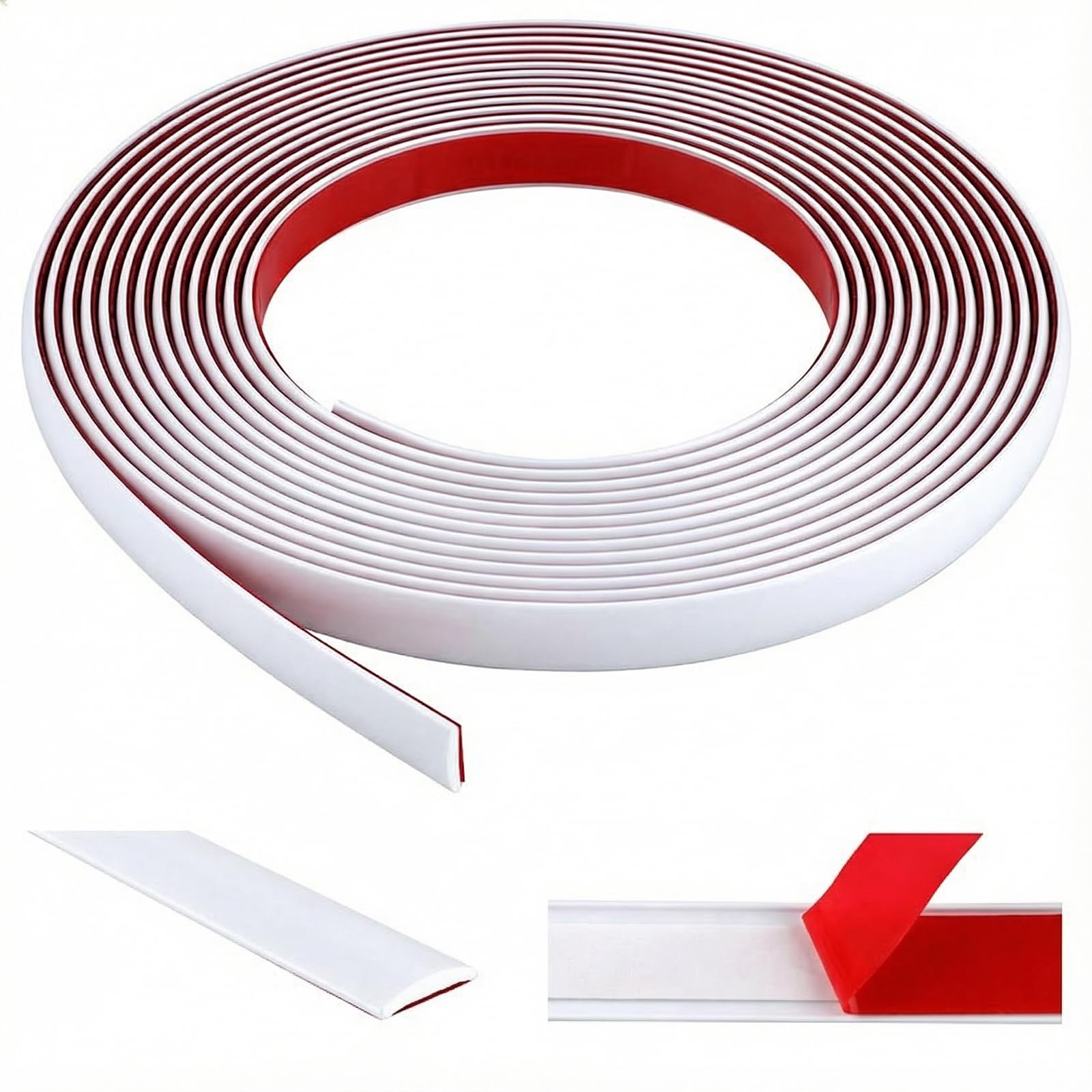 ddckj 12M White Tile Edging Trim Flexible PVC Self Adhesive Peel and Stick Beading for Mirror Window Frames Cabinet Ceiling (W:0.8 cm, T:0.3 cm)