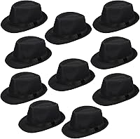 Haysandy 10 Pack Black 1920s Fedora Hats for Men Women - Short Brim Panama Sun Hats Party Costume