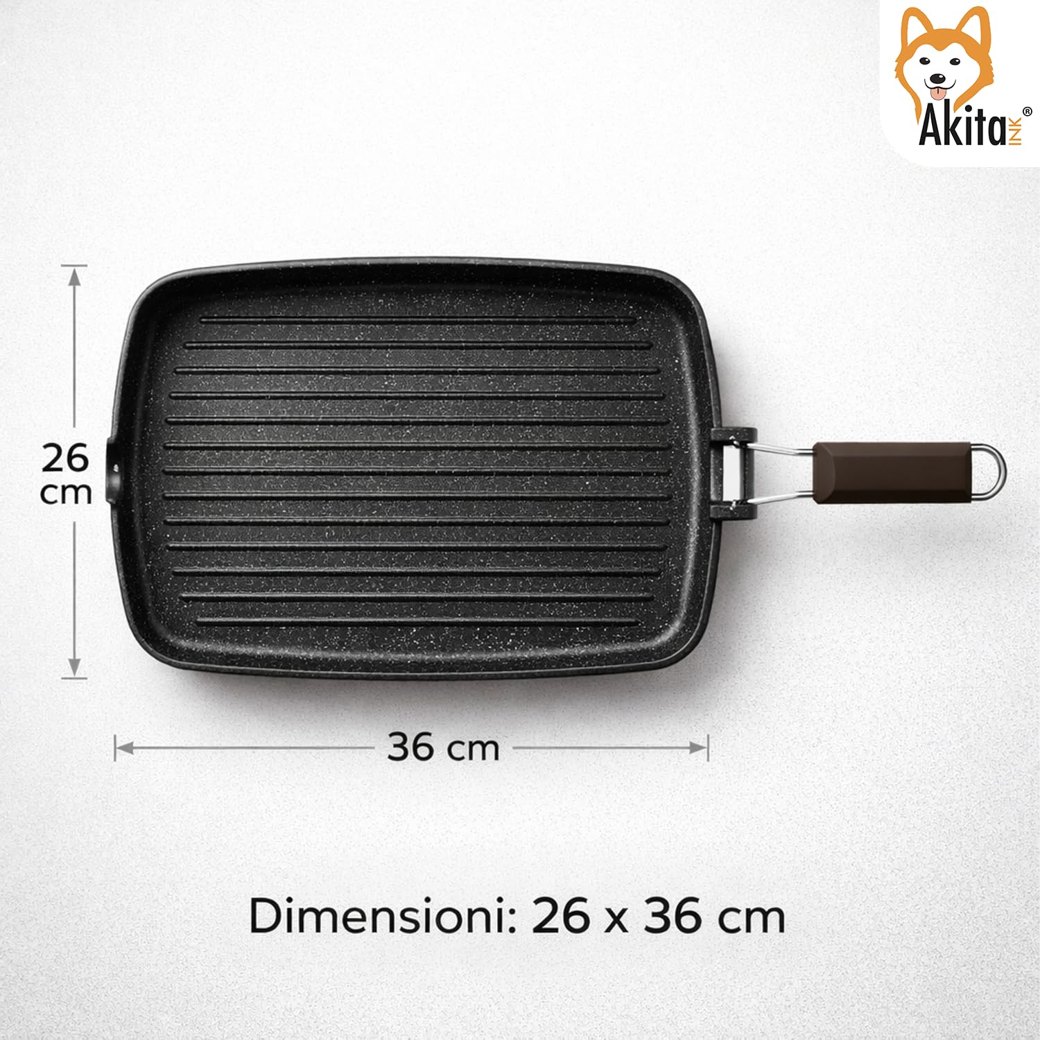 AKITAInk Bistecchiera in Alluminio Pressofuso Antiaderente Quadrata e Rettangolare, Ideale per Carne, Verdure e Grigliate, Compatibile con Induzione, 26x36 cm