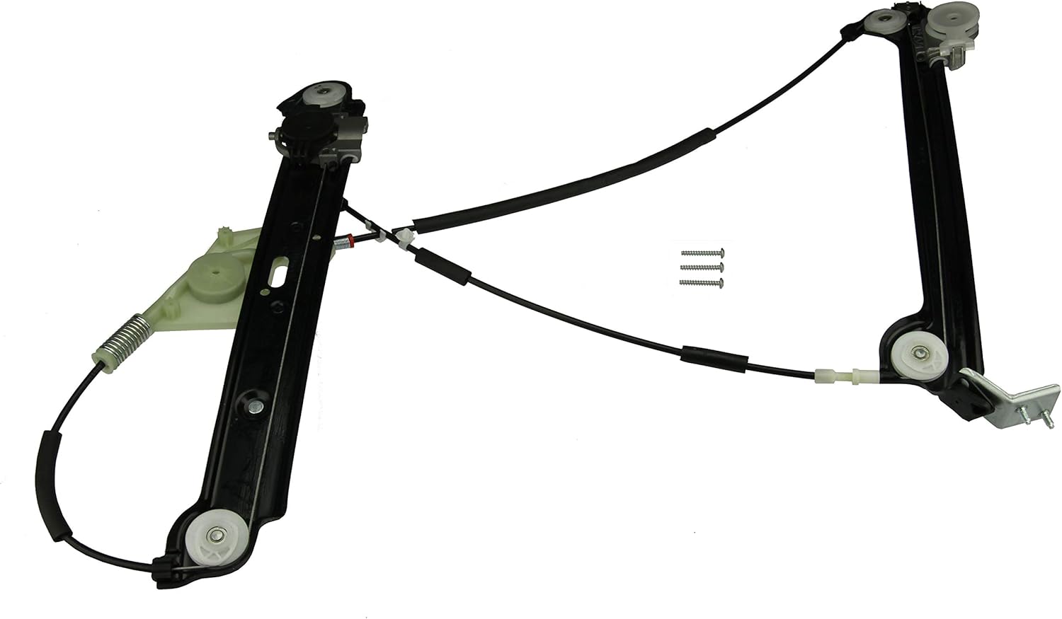 URO Parts 51337165595PRM Window Regulator, Front Left; w/o Motor; Premium Ball Bearing Regulator