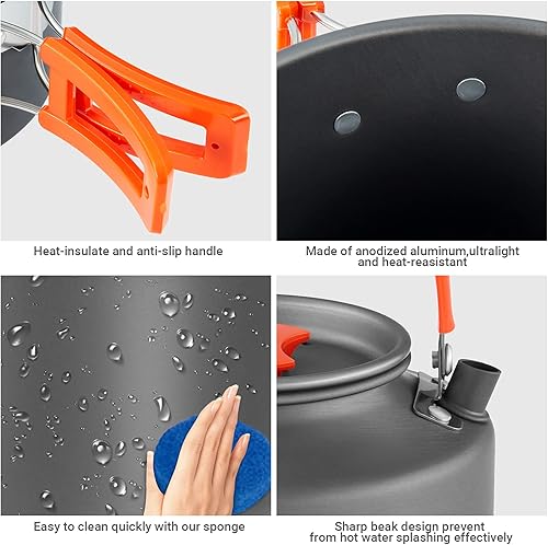 Miniatura 4 de YETO Juego de utensilios de cocina para camping, 10 piezas, juego de ollas y sartenes plegables para acampar para 2-3 personas, juego de utensilios