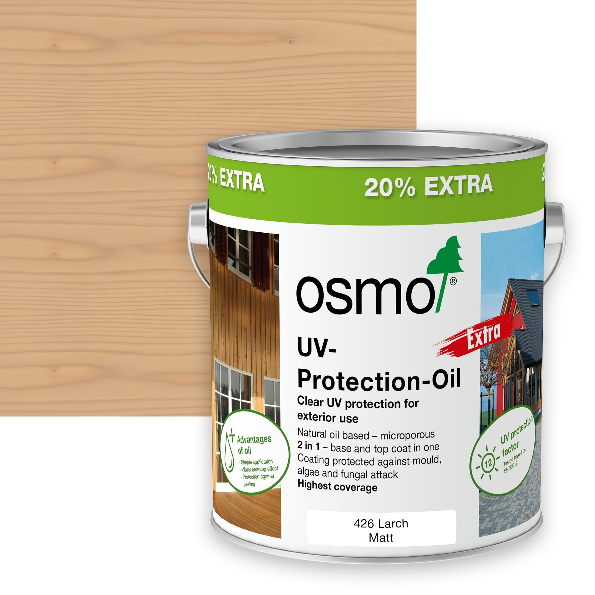 Osmo 426 Larch Uv Protection Oil Extra, Exterior Wood Finish, Tinted, 3L (Matt, )