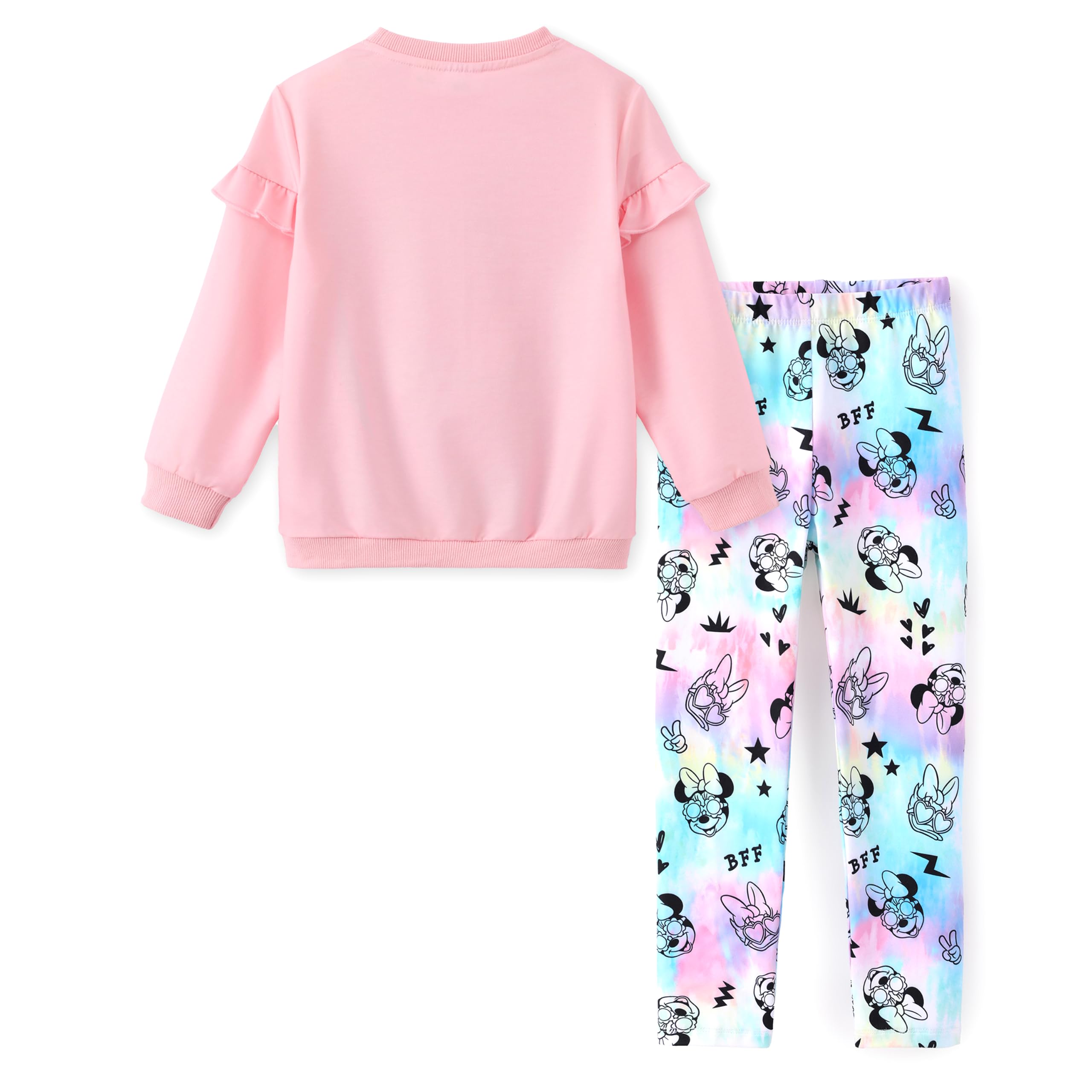 Disney Frozen Minnie Mouse Stitch Princess Herbst Kleinkind Mädchen Outfit 2-teiliges Mädchen Kleidung Langarm Sweatshirt und Leggings | Offizielles Lizenzprodukt, kräftiger Charakterdruck, Rüschen-Schulter, bequeme Passform, weiches Gefühl, leicht