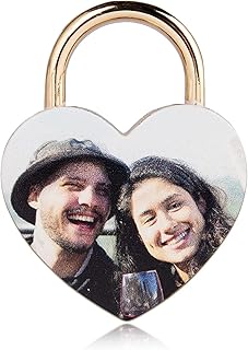 kaululu Custom Personalized Love Heart Lock Engraved Photo Picture Lover Lock for Couples Men Women Boyfriend Girlfriend Lover Memorial Anniversary Valentine Gift,with Key Metal Padlocksï¼ˆStyle 2ï¼‰