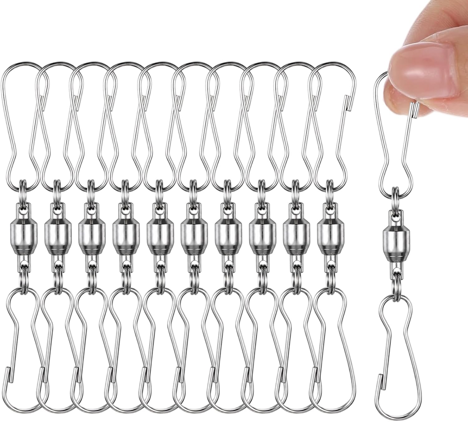 Grevosea 10 Pcs Swivel Hooks for Hanging, Stainless Steel 360° Swivel Hook Clips Smooth Dual Clip Hanging Hooks for Wind Spinners Windsocks Bird Feeders Lanterns Plants Outdoor Garden Accessories