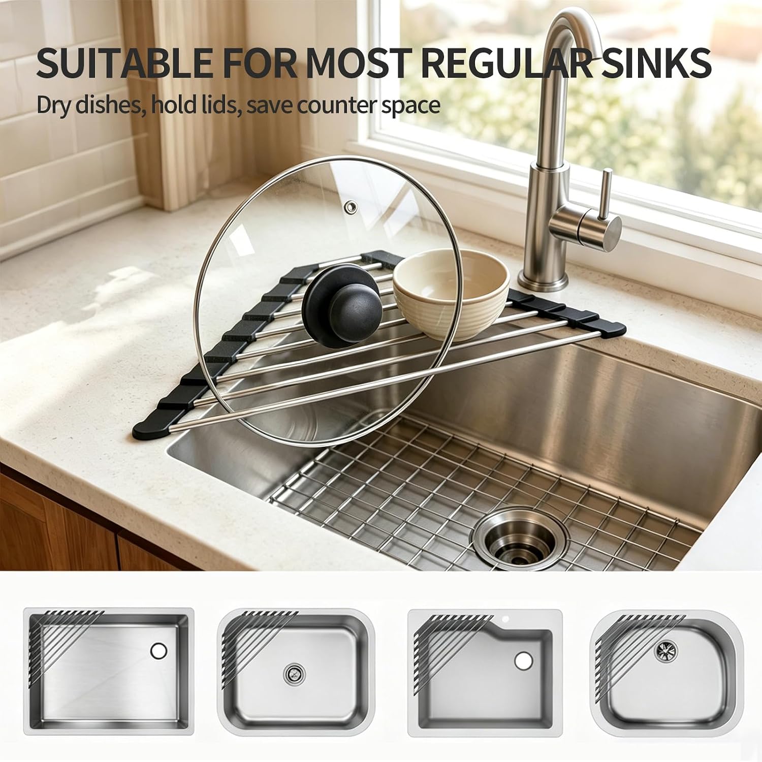 Sjpzwcrl Set of 2 Dish Drainer Stainless Steel Sink Organiser image 5
