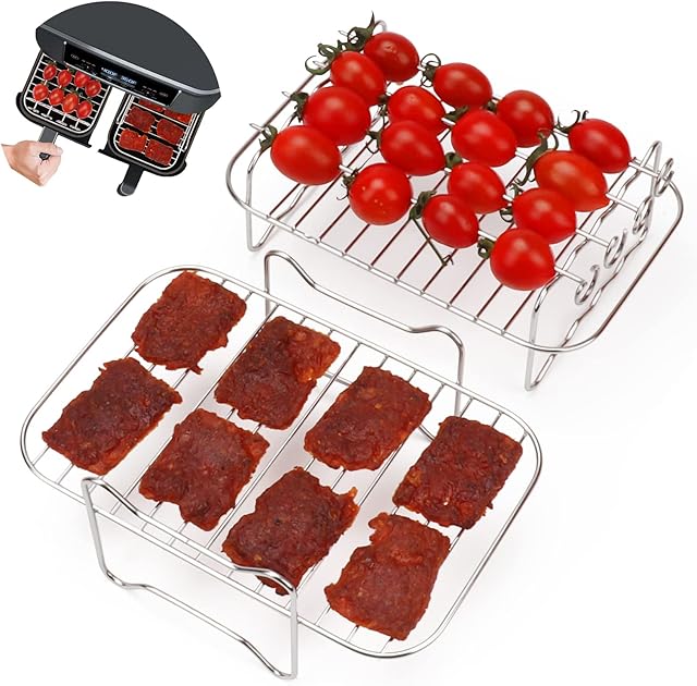 Air Fryer Rack Compatible for Ninja Dual Zone Air Fryer AF451UK/AF300UK/ AF400UK | Layered Dehydrator Racks and Skewer Rack 304 Stainless Steel Dual Air Fryer Stands Air Fryer Accessories
