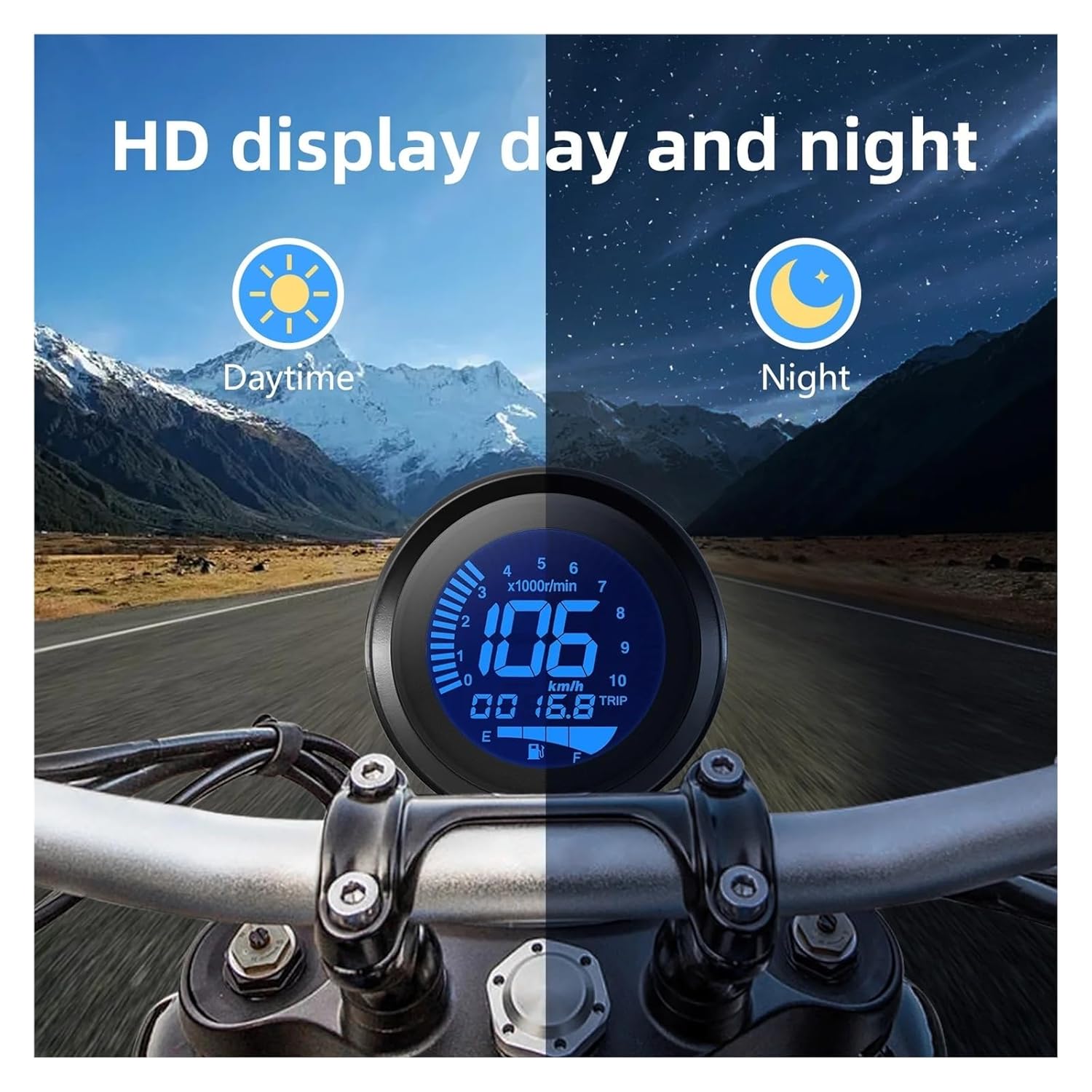 Motorcycle Speedometer Tachometer 7-Color Backlight Universal 12V Digital Motorcycle Speedometer Tachometer Odometer KMH MPH Level Gauge RPM